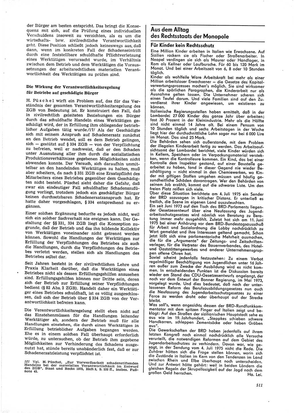 Neue Justiz (NJ), Zeitschrift für Recht und Rechtswissenschaft [Deutsche Demokratische Republik (DDR)], 29. Jahrgang 1975, Seite 511 (NJ DDR 1975, S. 511)