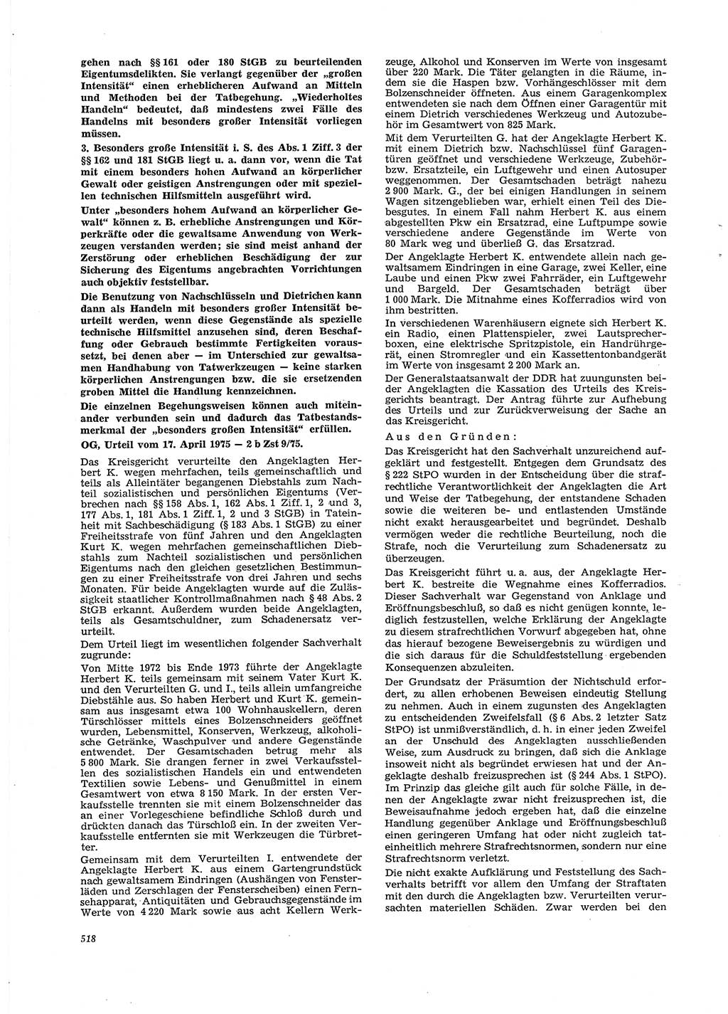 Neue Justiz (NJ), Zeitschrift für Recht und Rechtswissenschaft [Deutsche Demokratische Republik (DDR)], 29. Jahrgang 1975, Seite 518 (NJ DDR 1975, S. 518)