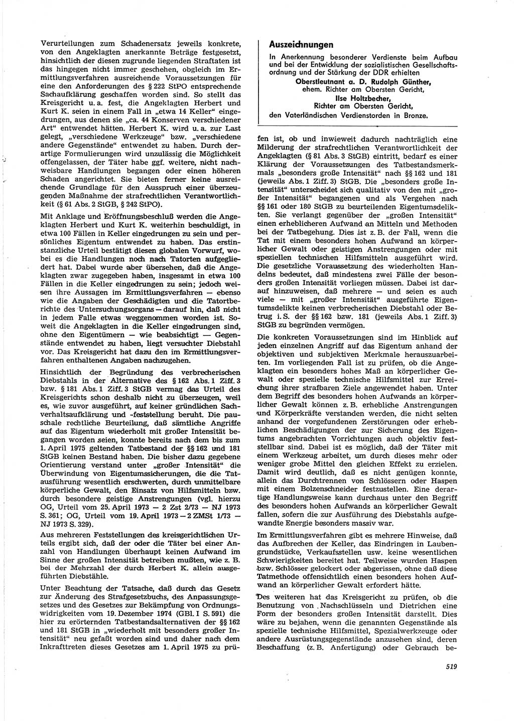 Neue Justiz (NJ), Zeitschrift für Recht und Rechtswissenschaft [Deutsche Demokratische Republik (DDR)], 29. Jahrgang 1975, Seite 519 (NJ DDR 1975, S. 519)