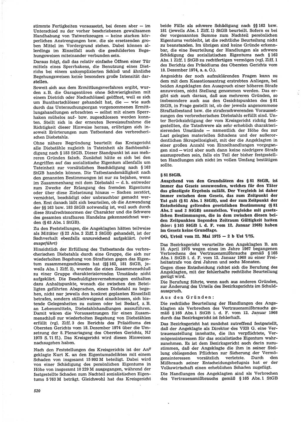 Neue Justiz (NJ), Zeitschrift für Recht und Rechtswissenschaft [Deutsche Demokratische Republik (DDR)], 29. Jahrgang 1975, Seite 520 (NJ DDR 1975, S. 520)
