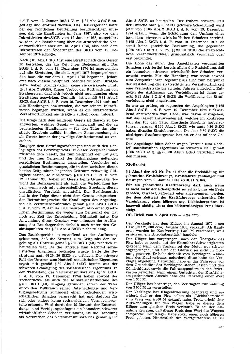 Neue Justiz (NJ), Zeitschrift für Recht und Rechtswissenschaft [Deutsche Demokratische Republik (DDR)], 29. Jahrgang 1975, Seite 521 (NJ DDR 1975, S. 521)