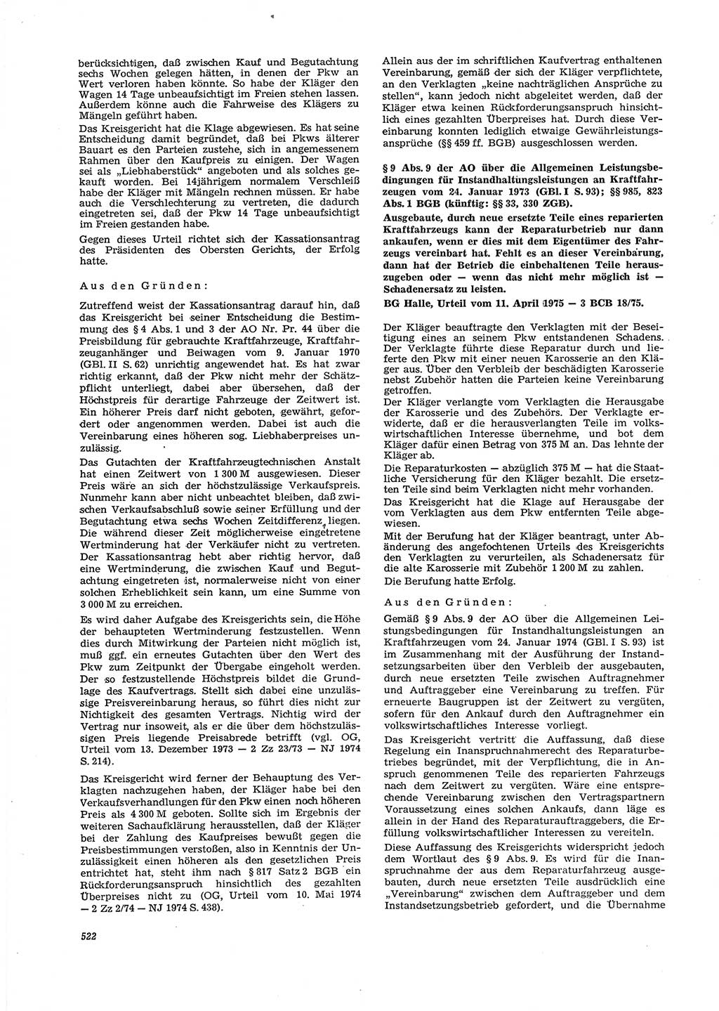 Neue Justiz (NJ), Zeitschrift für Recht und Rechtswissenschaft [Deutsche Demokratische Republik (DDR)], 29. Jahrgang 1975, Seite 522 (NJ DDR 1975, S. 522)