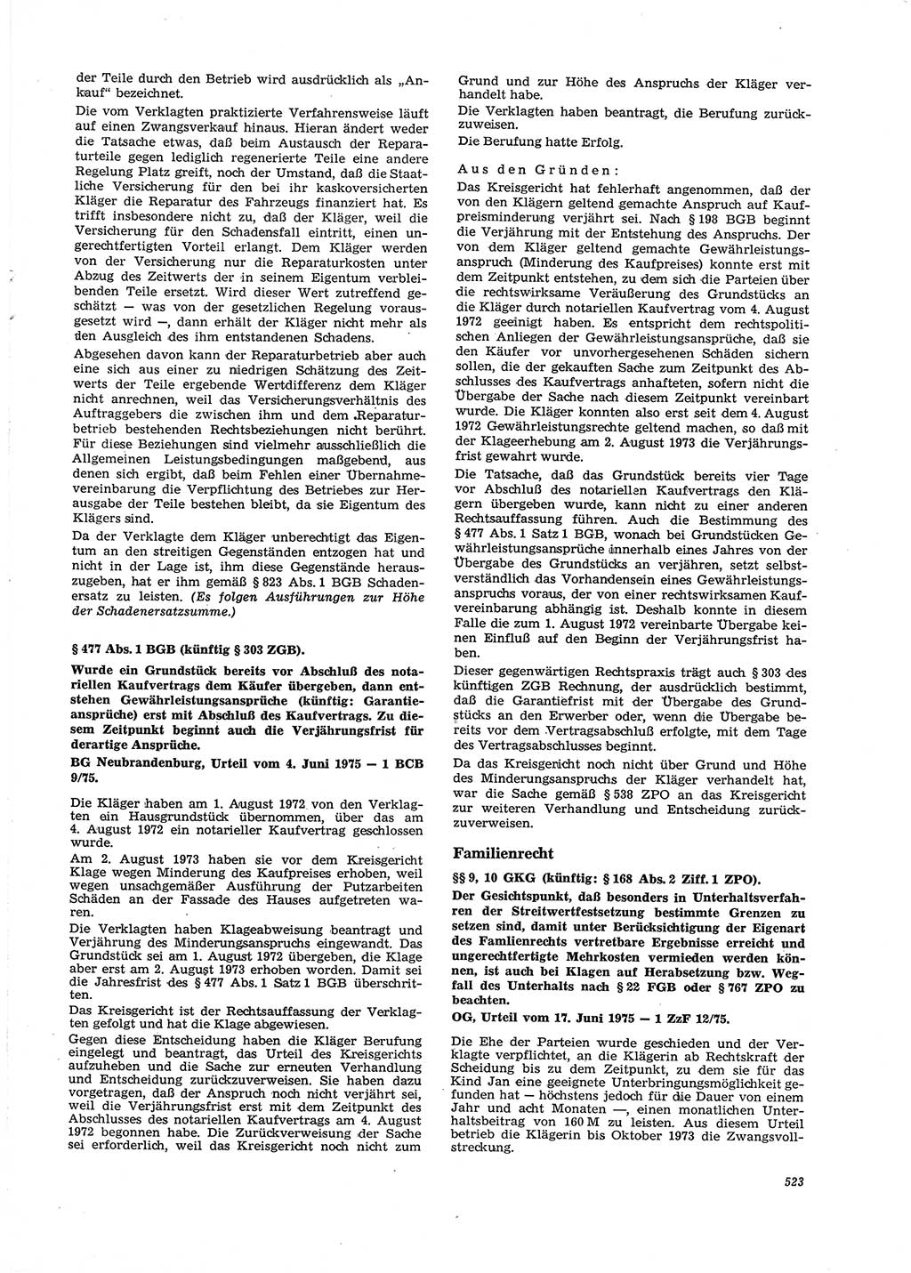Neue Justiz (NJ), Zeitschrift für Recht und Rechtswissenschaft [Deutsche Demokratische Republik (DDR)], 29. Jahrgang 1975, Seite 523 (NJ DDR 1975, S. 523)