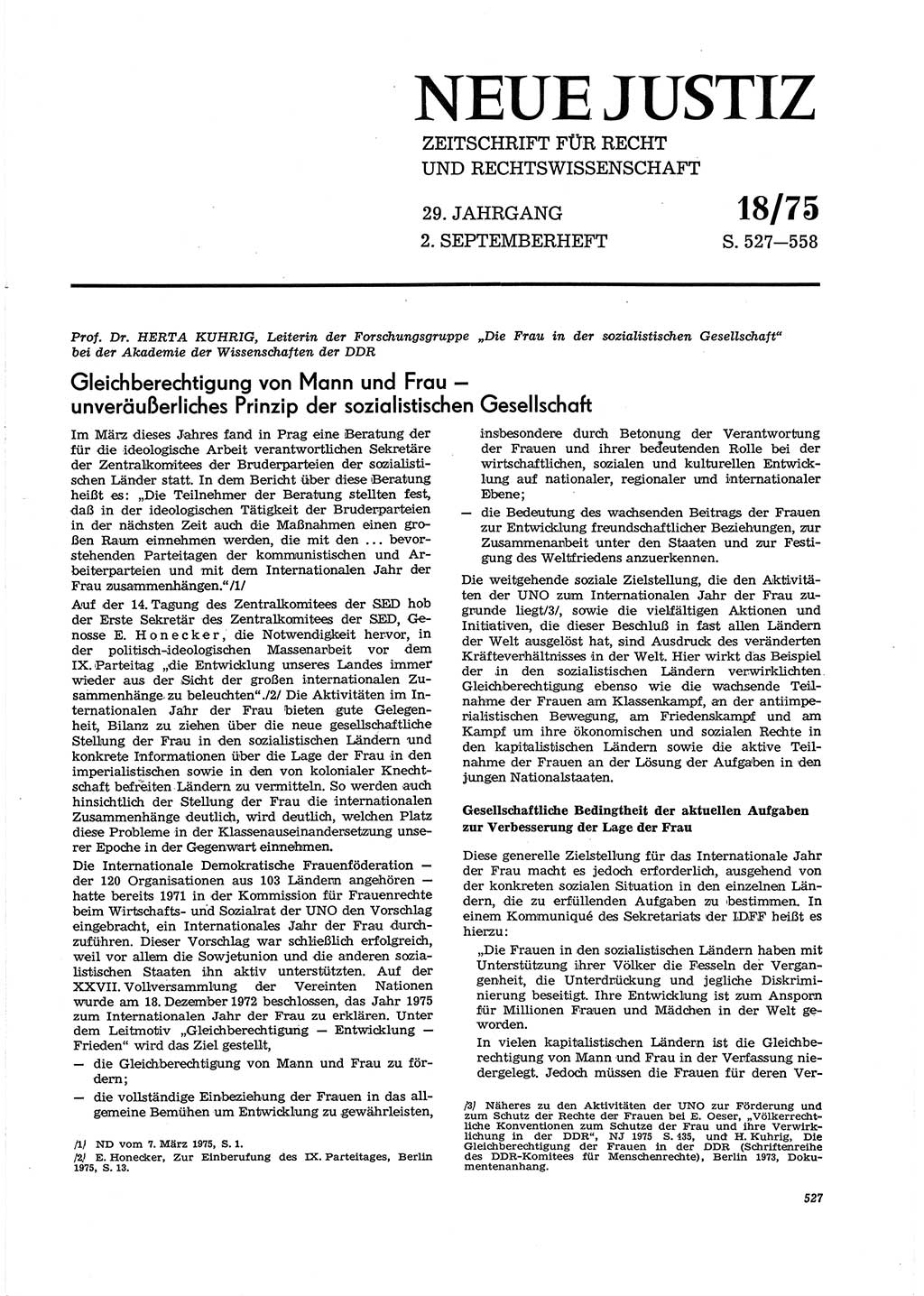 Neue Justiz (NJ), Zeitschrift für Recht und Rechtswissenschaft [Deutsche Demokratische Republik (DDR)], 29. Jahrgang 1975, Seite 527 (NJ DDR 1975, S. 527)