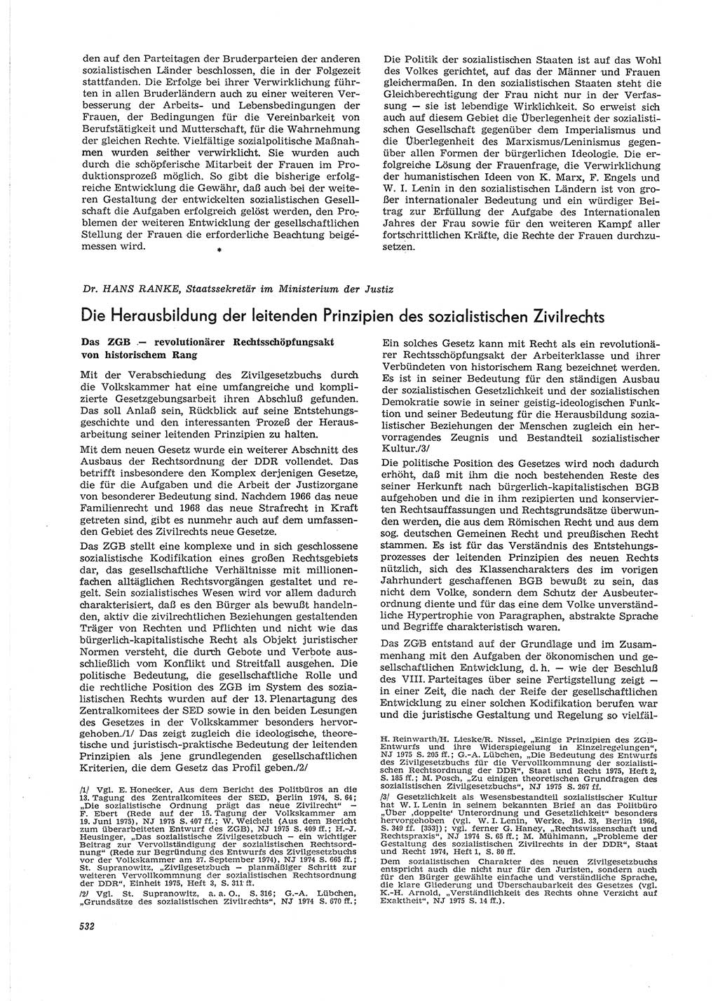 Neue Justiz (NJ), Zeitschrift für Recht und Rechtswissenschaft [Deutsche Demokratische Republik (DDR)], 29. Jahrgang 1975, Seite 532 (NJ DDR 1975, S. 532)