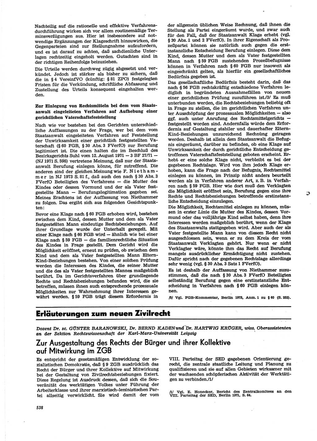 Neue Justiz (NJ), Zeitschrift für Recht und Rechtswissenschaft [Deutsche Demokratische Republik (DDR)], 29. Jahrgang 1975, Seite 538 (NJ DDR 1975, S. 538)