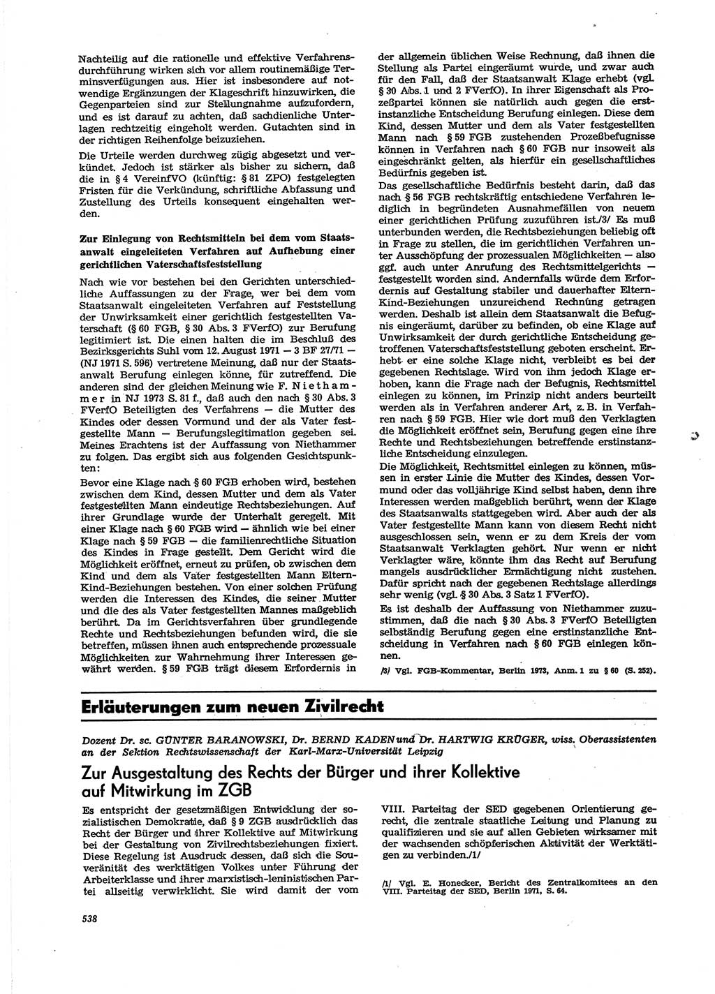 Neue Justiz (NJ), Zeitschrift für Recht und Rechtswissenschaft [Deutsche Demokratische Republik (DDR)], 29. Jahrgang 1975, Seite 538 (NJ DDR 1975, S. 538)
