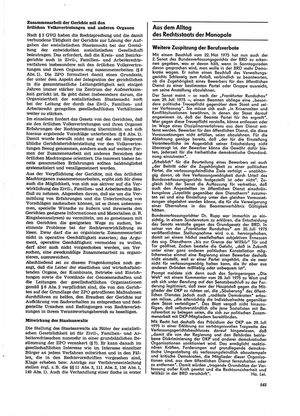 Neue Justiz (NJ), Zeitschrift für Recht und Rechtswissenschaft [Deutsche Demokratische Republik (DDR)], 29. Jahrgang 1975, Seite 545 (NJ DDR 1975, S. 545)
