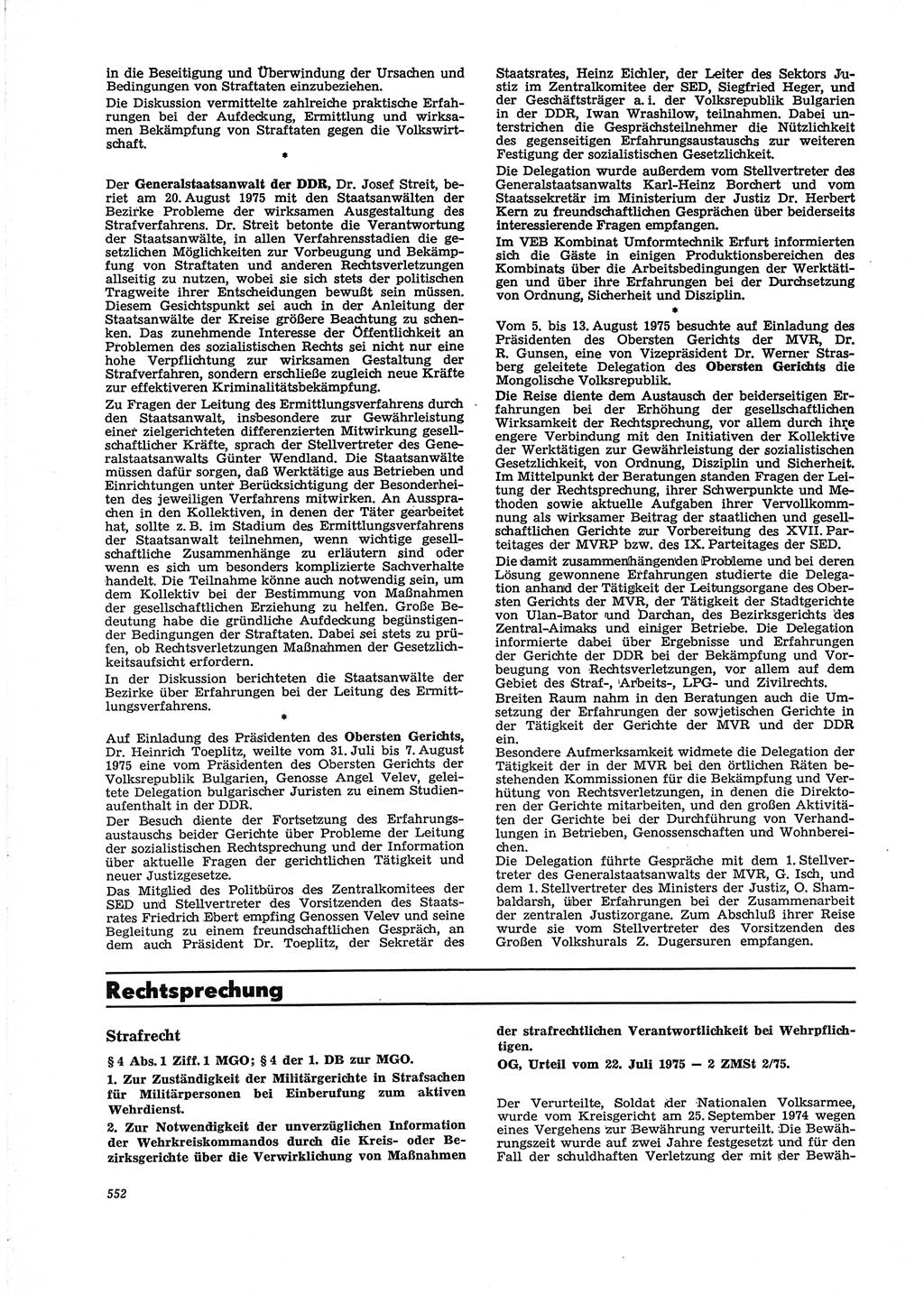 Neue Justiz (NJ), Zeitschrift für Recht und Rechtswissenschaft [Deutsche Demokratische Republik (DDR)], 29. Jahrgang 1975, Seite 552 (NJ DDR 1975, S. 552)