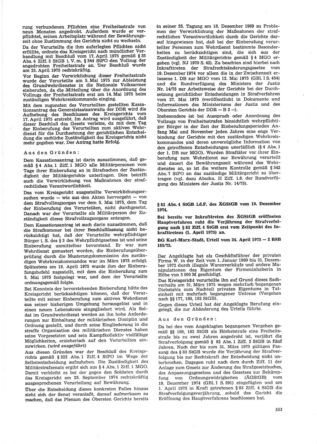 Neue Justiz (NJ), Zeitschrift für Recht und Rechtswissenschaft [Deutsche Demokratische Republik (DDR)], 29. Jahrgang 1975, Seite 553 (NJ DDR 1975, S. 553)