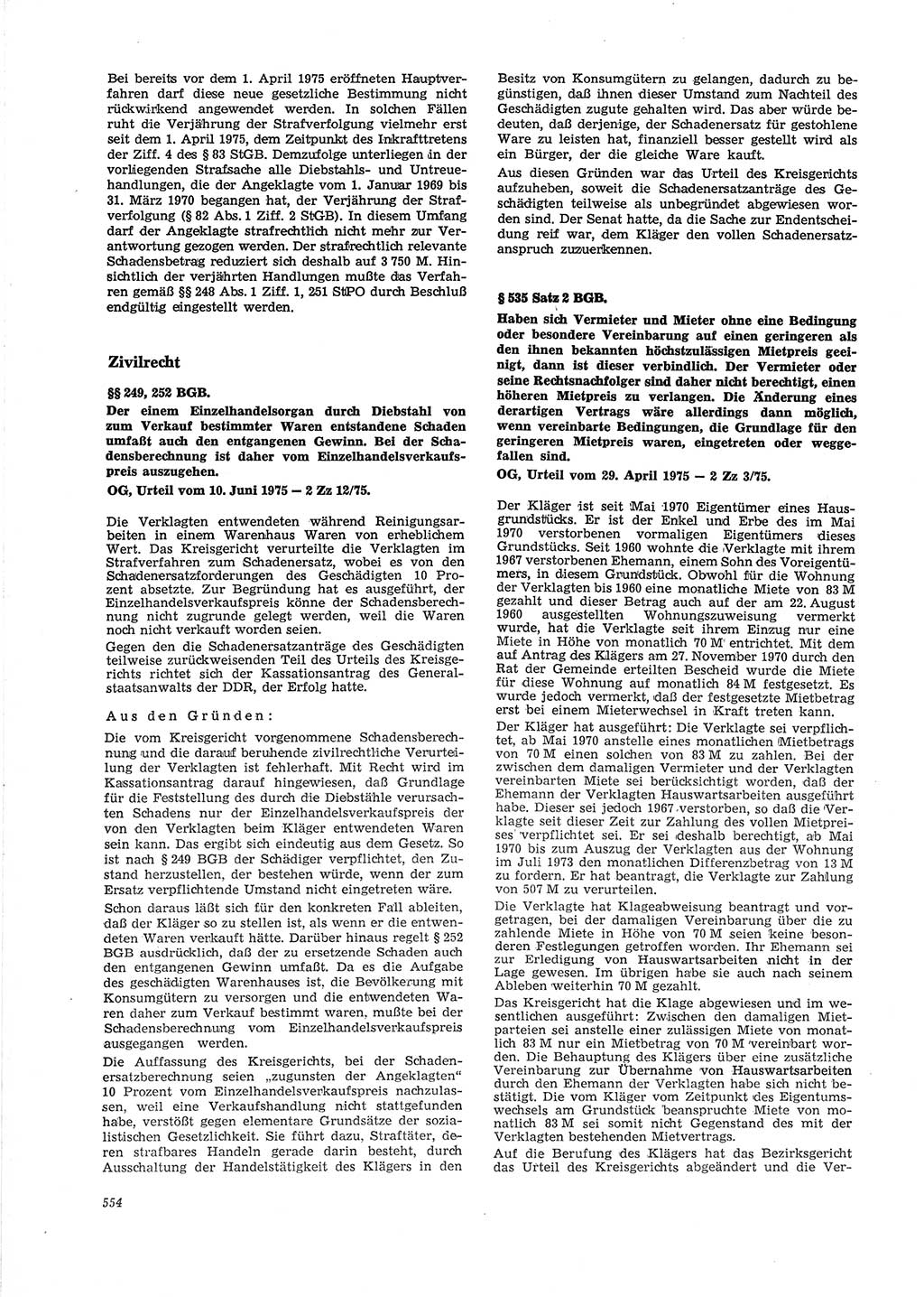 Neue Justiz (NJ), Zeitschrift für Recht und Rechtswissenschaft [Deutsche Demokratische Republik (DDR)], 29. Jahrgang 1975, Seite 554 (NJ DDR 1975, S. 554)