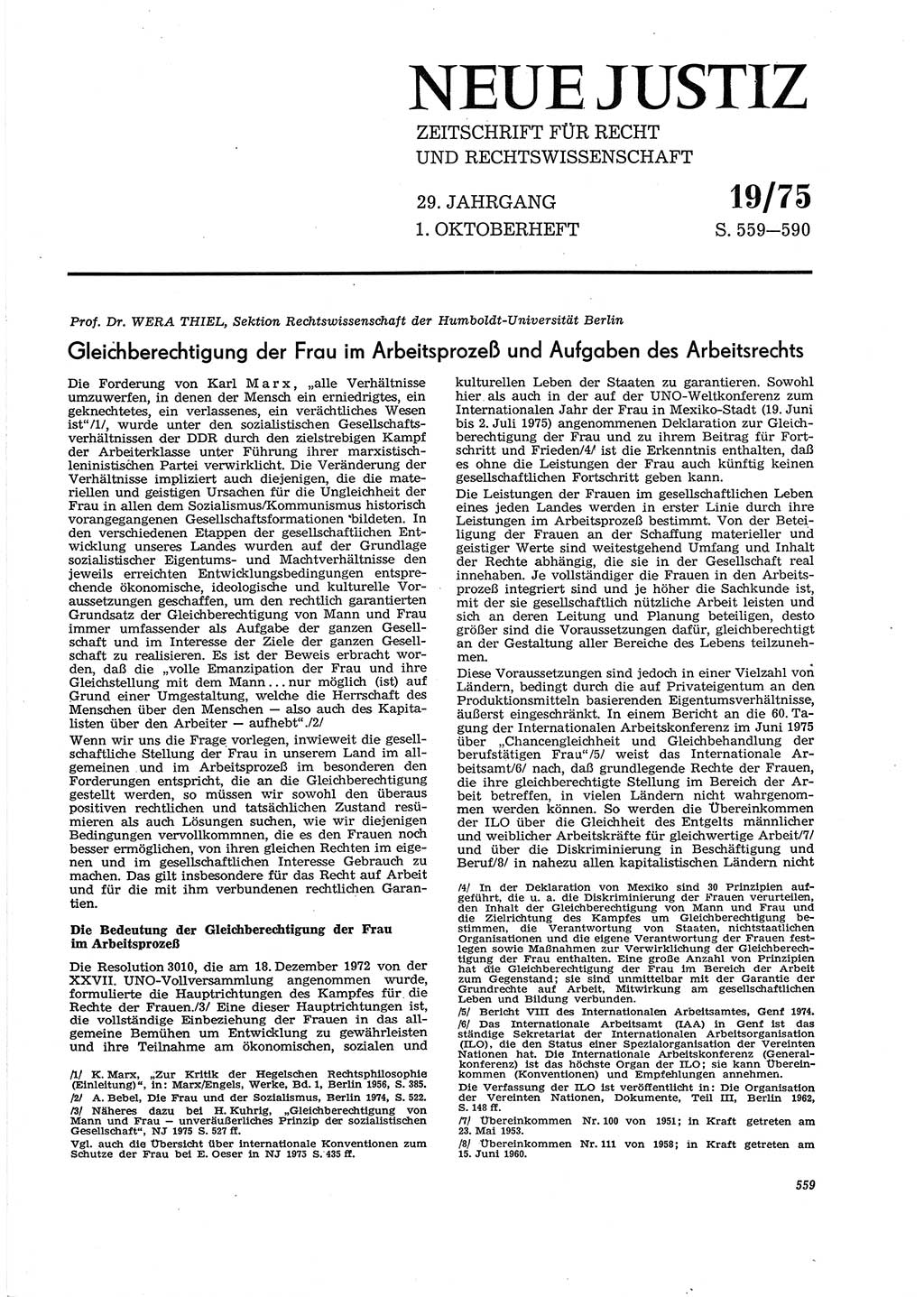 Neue Justiz (NJ), Zeitschrift für Recht und Rechtswissenschaft [Deutsche Demokratische Republik (DDR)], 29. Jahrgang 1975, Seite 559 (NJ DDR 1975, S. 559)