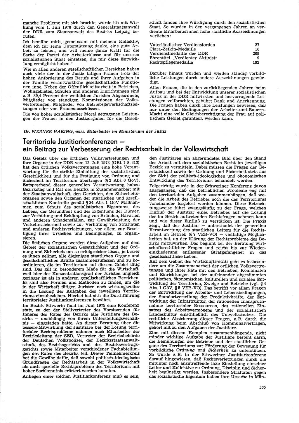 Neue Justiz (NJ), Zeitschrift für Recht und Rechtswissenschaft [Deutsche Demokratische Republik (DDR)], 29. Jahrgang 1975, Seite 565 (NJ DDR 1975, S. 565)