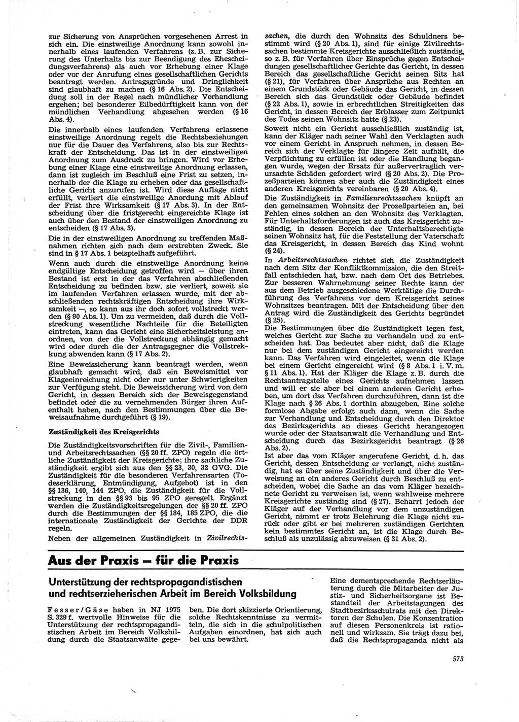 Neue Justiz (NJ), Zeitschrift für Recht und Rechtswissenschaft [Deutsche Demokratische Republik (DDR)], 29. Jahrgang 1975, Seite 573 (NJ DDR 1975, S. 573)