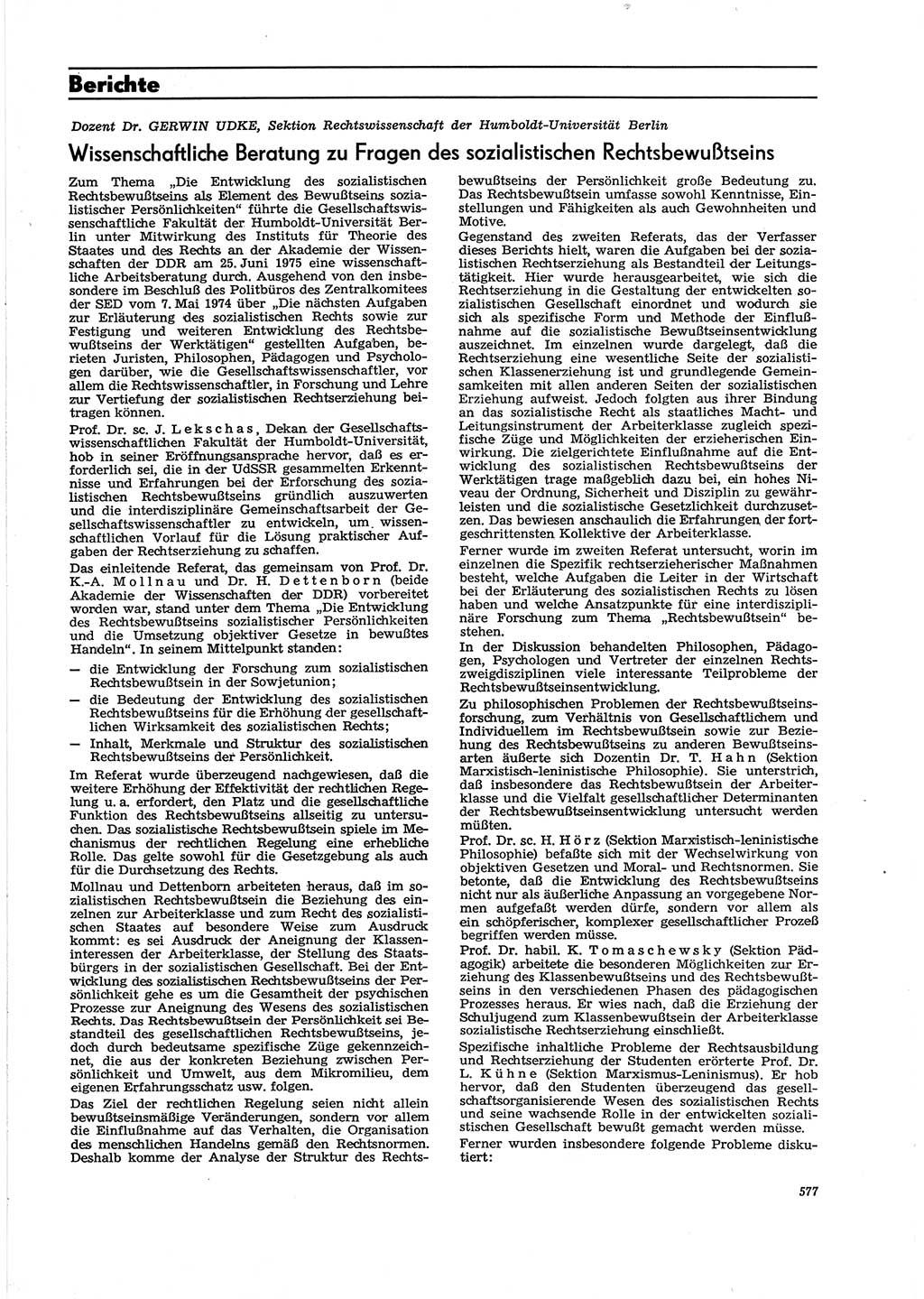Neue Justiz (NJ), Zeitschrift für Recht und Rechtswissenschaft [Deutsche Demokratische Republik (DDR)], 29. Jahrgang 1975, Seite 577 (NJ DDR 1975, S. 577)