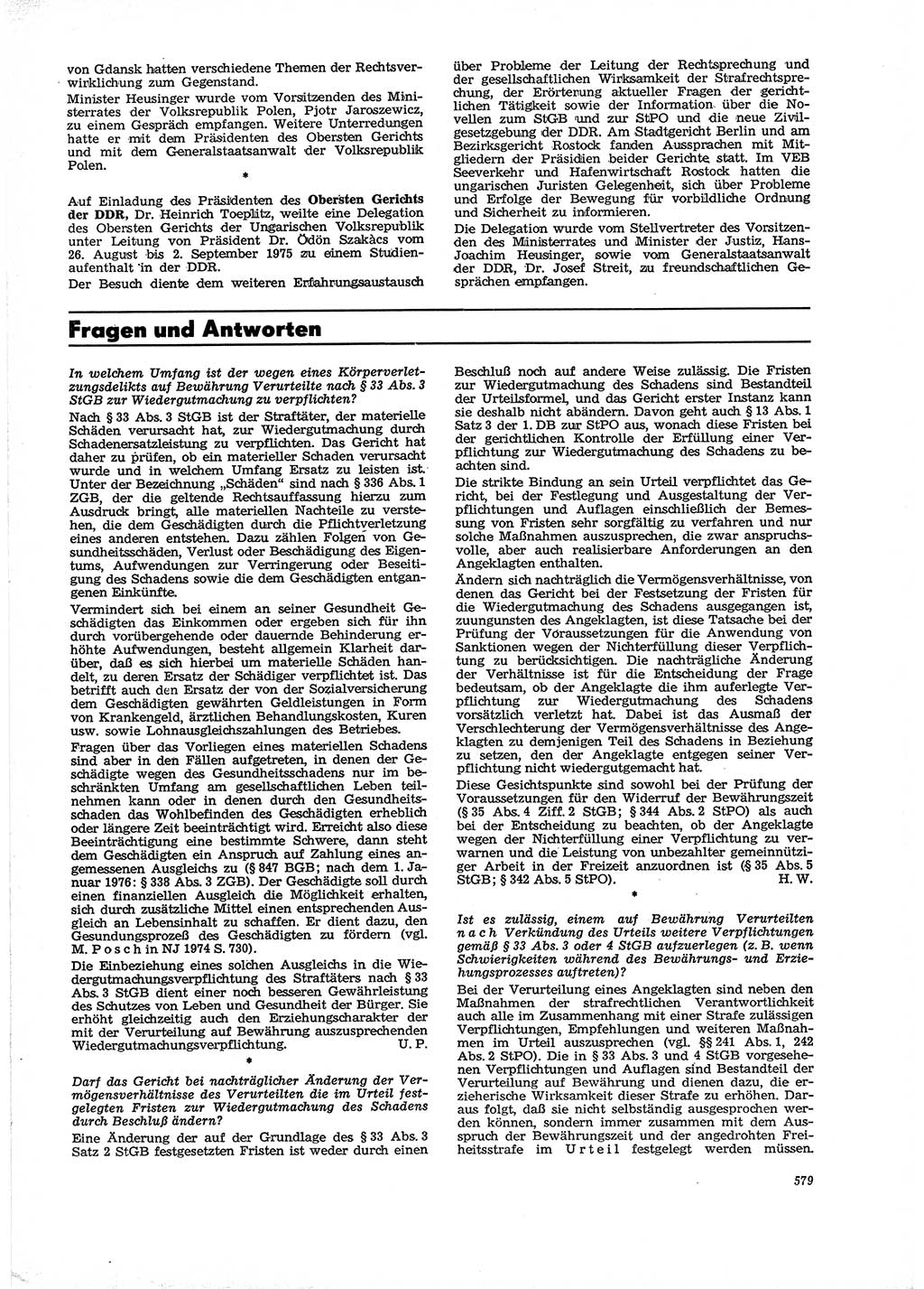 Neue Justiz (NJ), Zeitschrift für Recht und Rechtswissenschaft [Deutsche Demokratische Republik (DDR)], 29. Jahrgang 1975, Seite 579 (NJ DDR 1975, S. 579)