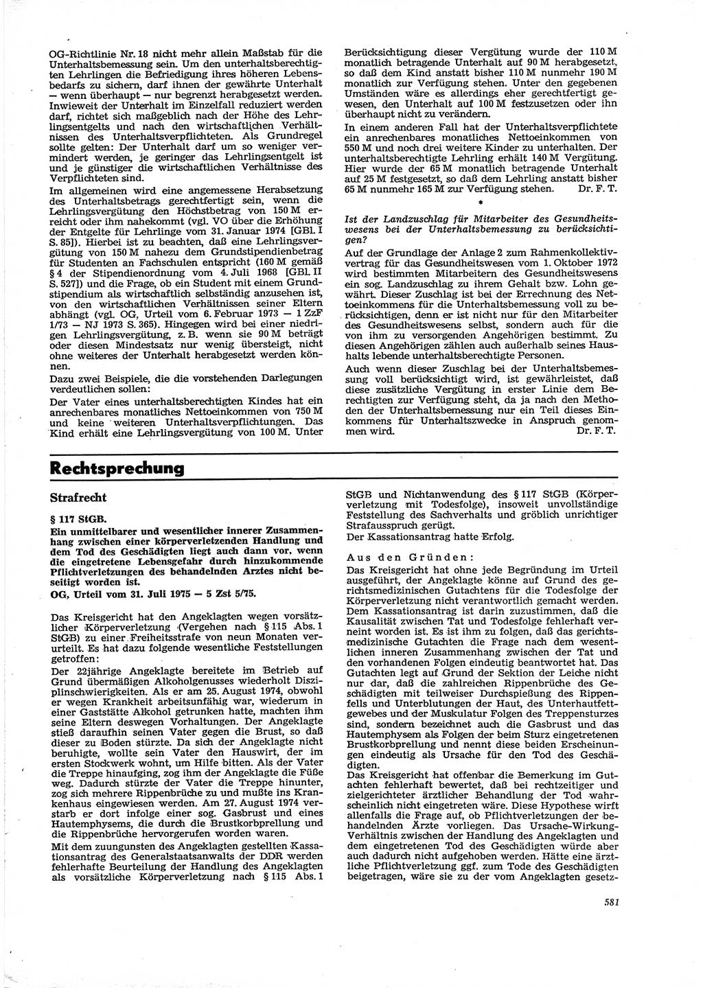 Neue Justiz (NJ), Zeitschrift für Recht und Rechtswissenschaft [Deutsche Demokratische Republik (DDR)], 29. Jahrgang 1975, Seite 581 (NJ DDR 1975, S. 581)