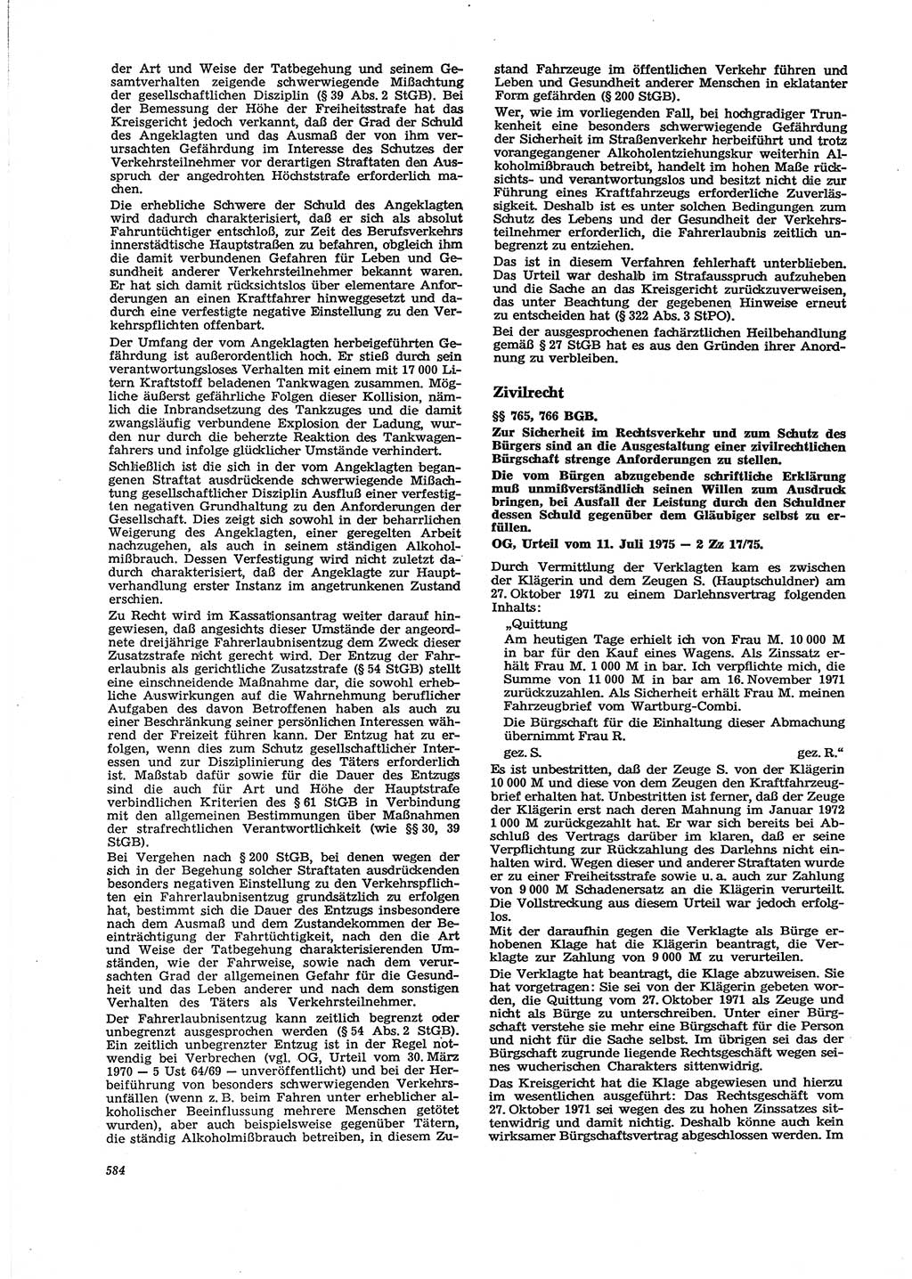 Neue Justiz (NJ), Zeitschrift für Recht und Rechtswissenschaft [Deutsche Demokratische Republik (DDR)], 29. Jahrgang 1975, Seite 584 (NJ DDR 1975, S. 584)