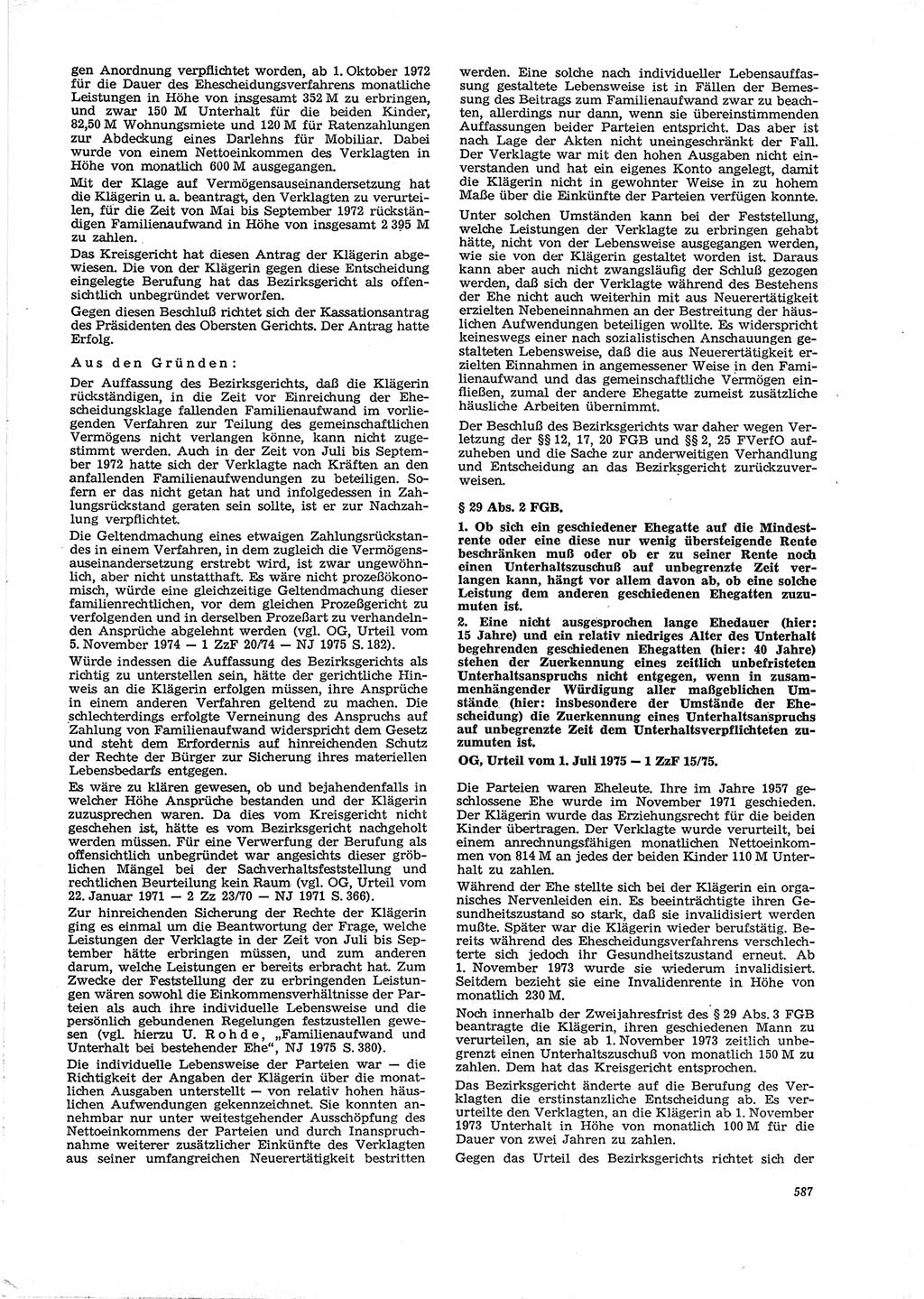 Neue Justiz (NJ), Zeitschrift für Recht und Rechtswissenschaft [Deutsche Demokratische Republik (DDR)], 29. Jahrgang 1975, Seite 587 (NJ DDR 1975, S. 587)