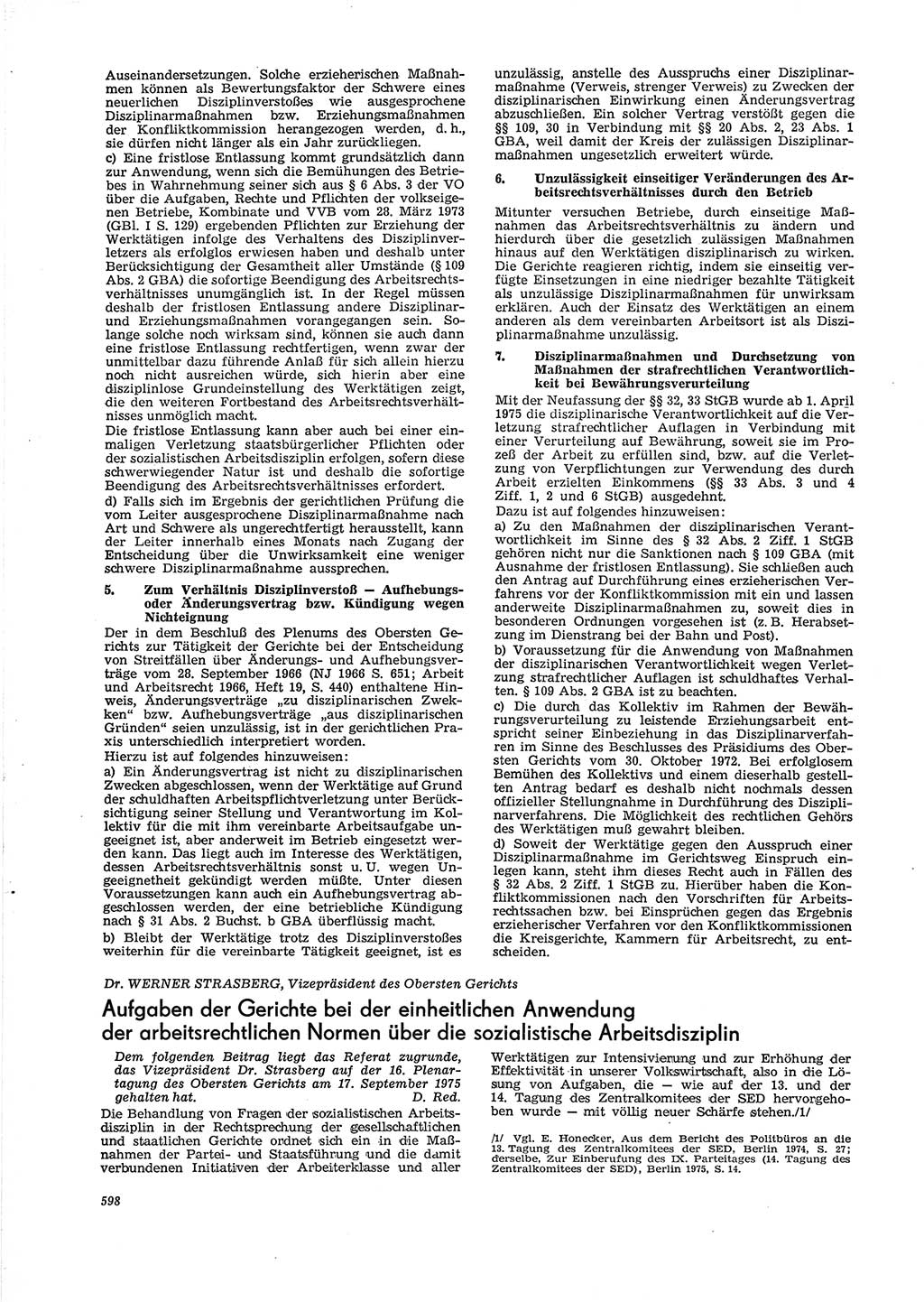 Neue Justiz (NJ), Zeitschrift für Recht und Rechtswissenschaft [Deutsche Demokratische Republik (DDR)], 29. Jahrgang 1975, Seite 598 (NJ DDR 1975, S. 598)