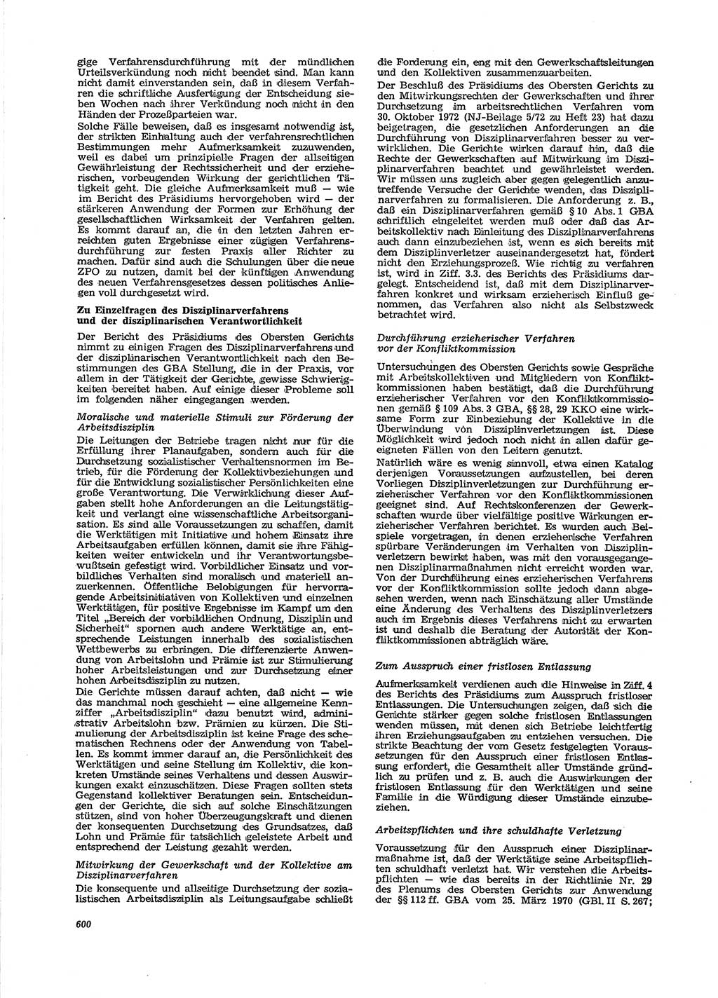 Neue Justiz (NJ), Zeitschrift für Recht und Rechtswissenschaft [Deutsche Demokratische Republik (DDR)], 29. Jahrgang 1975, Seite 600 (NJ DDR 1975, S. 600)