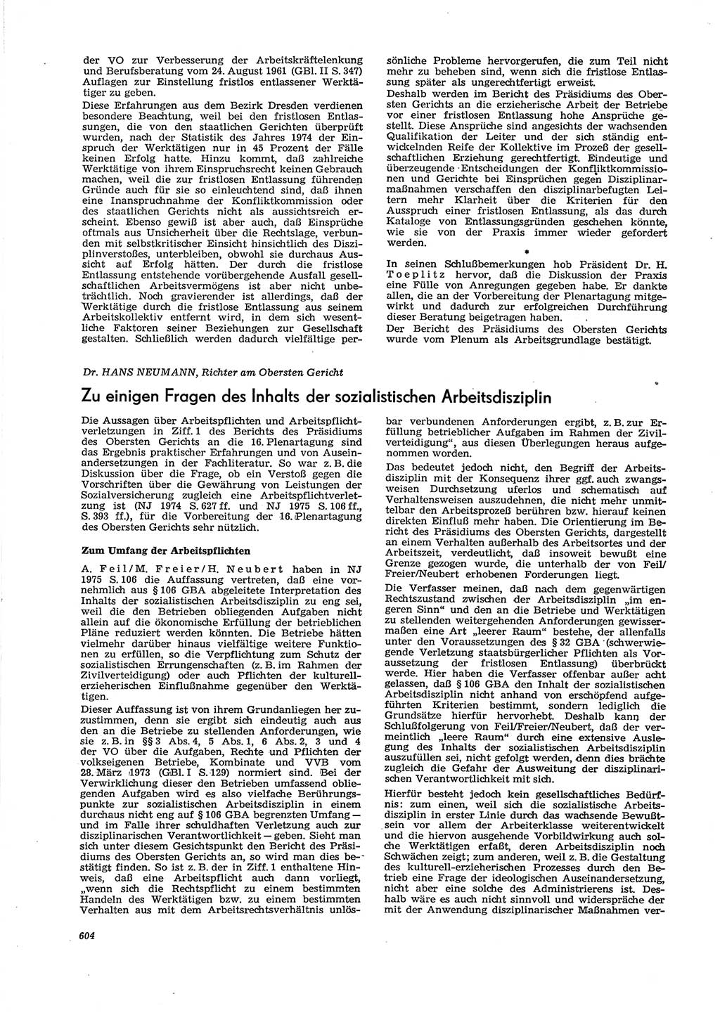 Neue Justiz (NJ), Zeitschrift für Recht und Rechtswissenschaft [Deutsche Demokratische Republik (DDR)], 29. Jahrgang 1975, Seite 604 (NJ DDR 1975, S. 604)