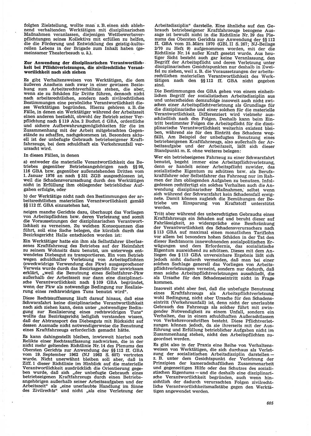 Neue Justiz (NJ), Zeitschrift für Recht und Rechtswissenschaft [Deutsche Demokratische Republik (DDR)], 29. Jahrgang 1975, Seite 605 (NJ DDR 1975, S. 605)