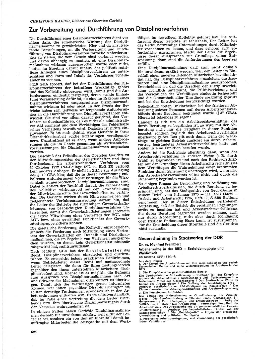Neue Justiz (NJ), Zeitschrift für Recht und Rechtswissenschaft [Deutsche Demokratische Republik (DDR)], 29. Jahrgang 1975, Seite 606 (NJ DDR 1975, S. 606)