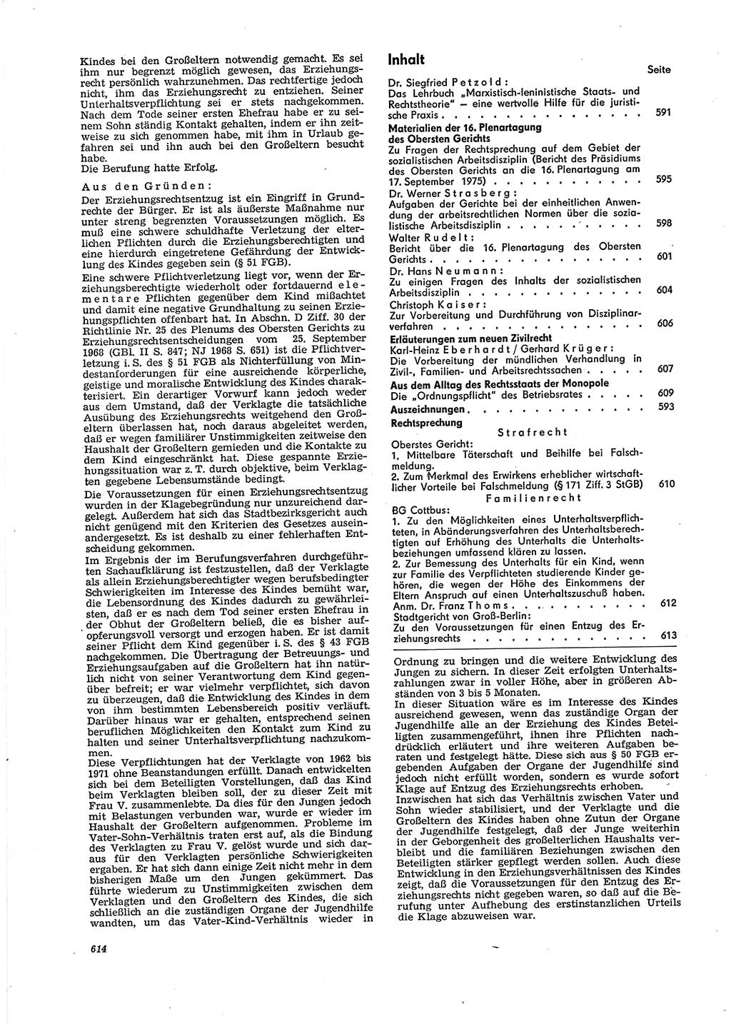Neue Justiz (NJ), Zeitschrift für Recht und Rechtswissenschaft [Deutsche Demokratische Republik (DDR)], 29. Jahrgang 1975, Seite 614 (NJ DDR 1975, S. 614)