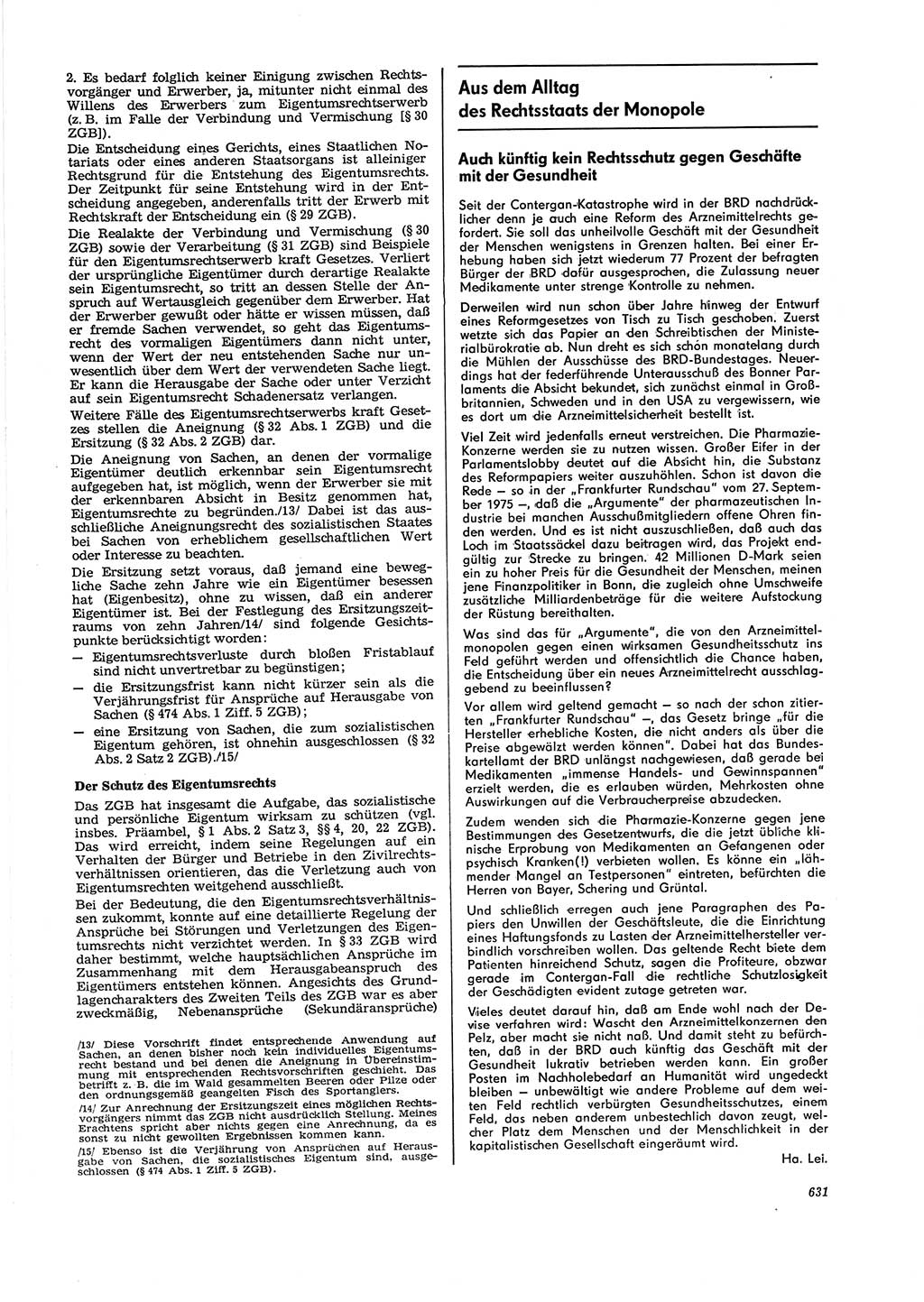 Neue Justiz (NJ), Zeitschrift für Recht und Rechtswissenschaft [Deutsche Demokratische Republik (DDR)], 29. Jahrgang 1975, Seite 631 (NJ DDR 1975, S. 631)