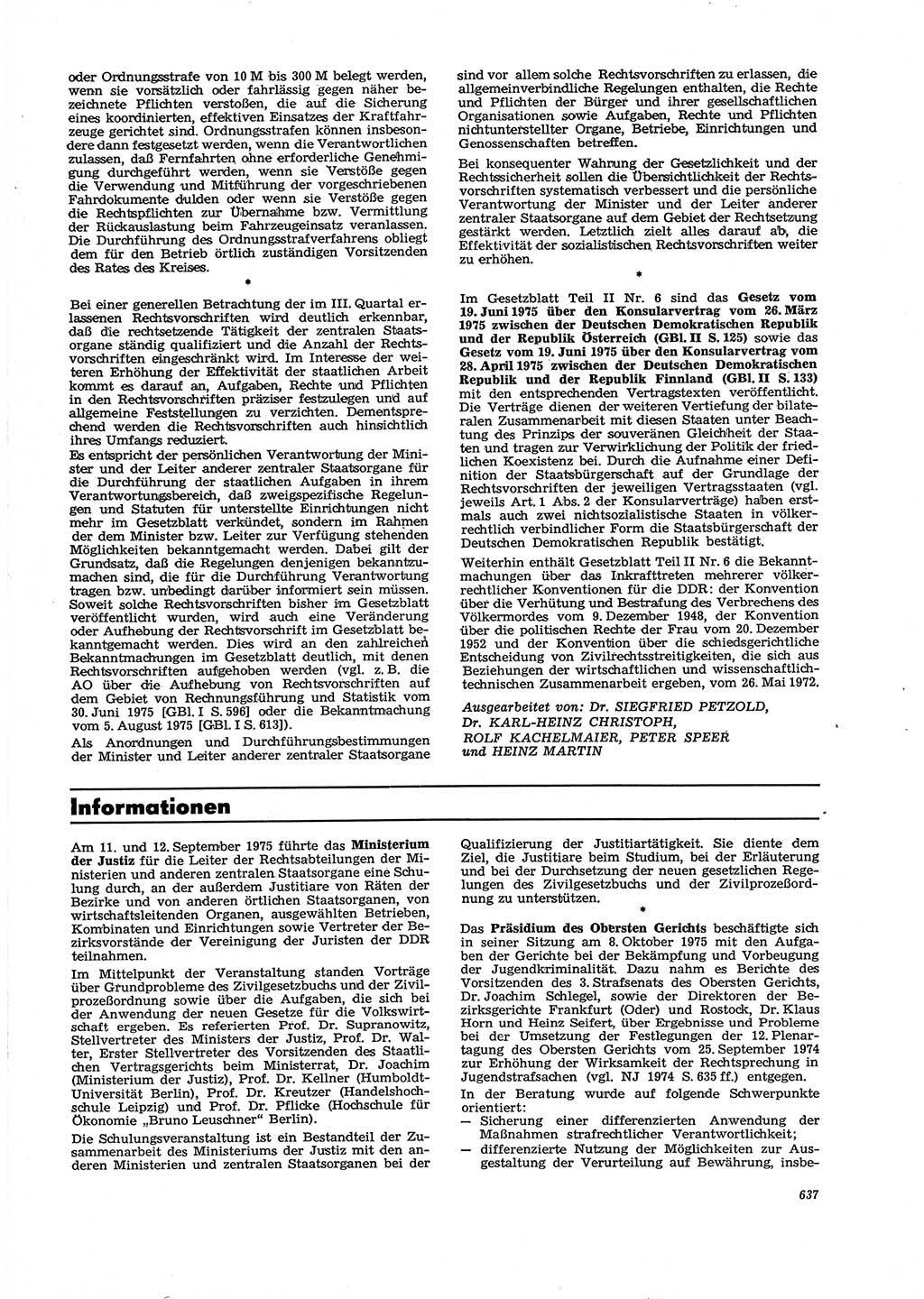 Neue Justiz (NJ), Zeitschrift für Recht und Rechtswissenschaft [Deutsche Demokratische Republik (DDR)], 29. Jahrgang 1975, Seite 637 (NJ DDR 1975, S. 637)