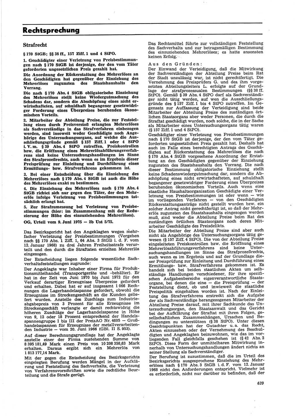 Neue Justiz (NJ), Zeitschrift für Recht und Rechtswissenschaft [Deutsche Demokratische Republik (DDR)], 29. Jahrgang 1975, Seite 639 (NJ DDR 1975, S. 639)