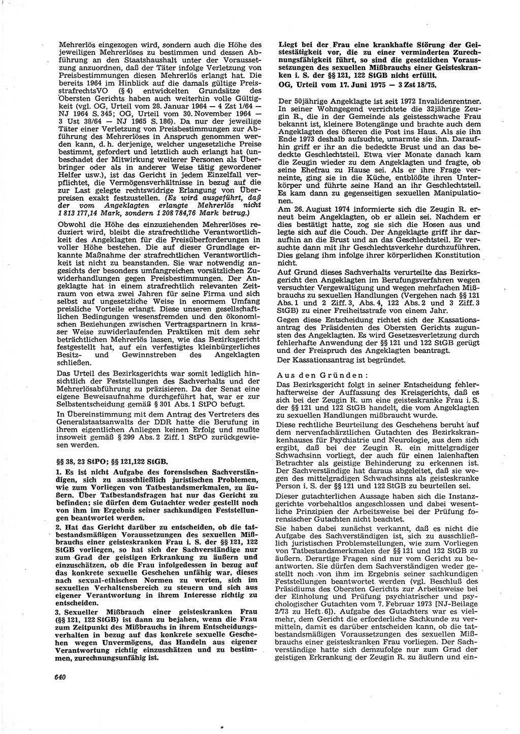 Neue Justiz (NJ), Zeitschrift für Recht und Rechtswissenschaft [Deutsche Demokratische Republik (DDR)], 29. Jahrgang 1975, Seite 640 (NJ DDR 1975, S. 640)