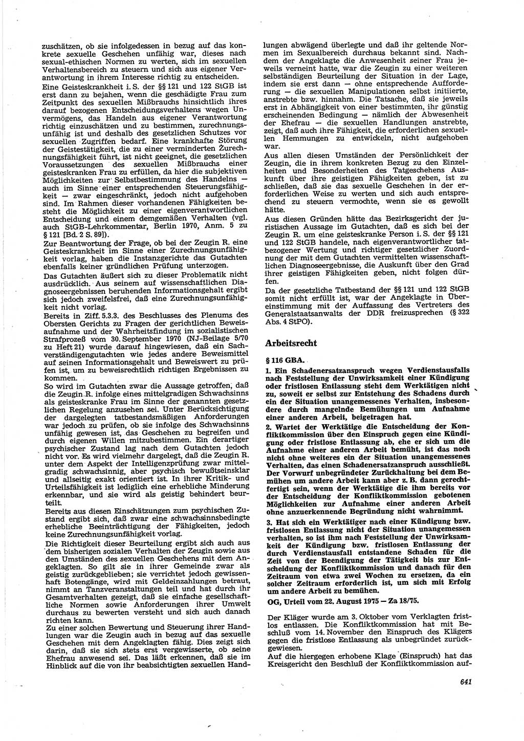 Neue Justiz (NJ), Zeitschrift für Recht und Rechtswissenschaft [Deutsche Demokratische Republik (DDR)], 29. Jahrgang 1975, Seite 641 (NJ DDR 1975, S. 641)