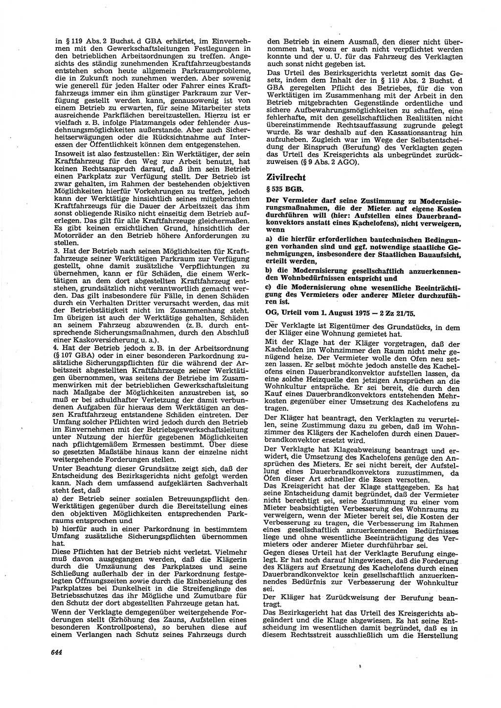 Neue Justiz (NJ), Zeitschrift für Recht und Rechtswissenschaft [Deutsche Demokratische Republik (DDR)], 29. Jahrgang 1975, Seite 644 (NJ DDR 1975, S. 644)