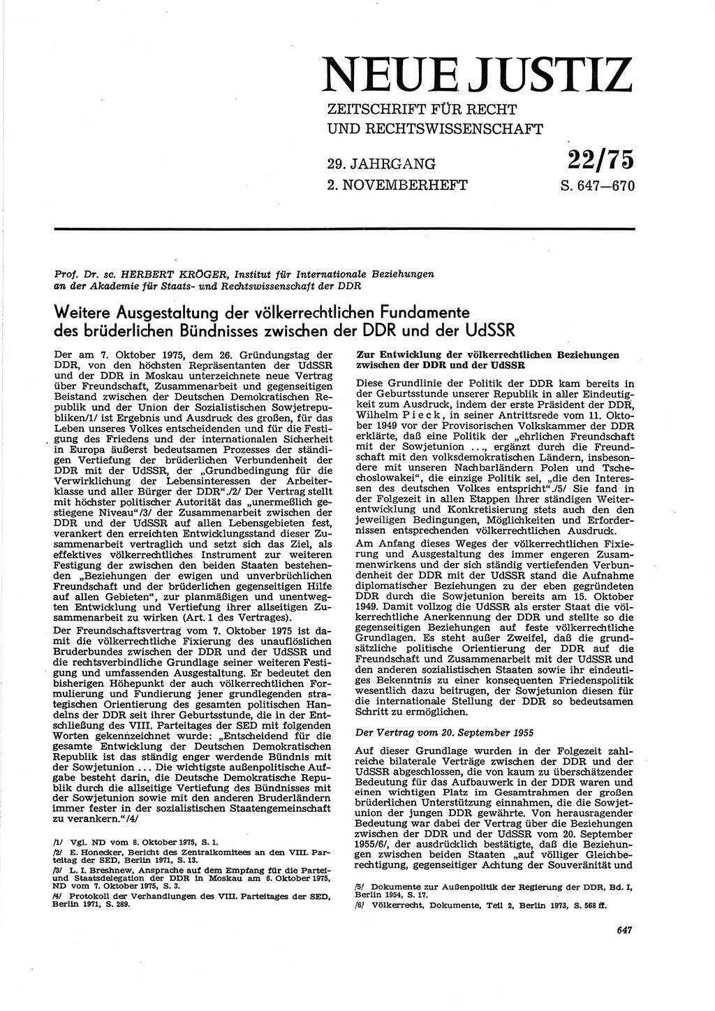 Neue Justiz (NJ), Zeitschrift für Recht und Rechtswissenschaft [Deutsche Demokratische Republik (DDR)], 29. Jahrgang 1975, Seite 647 (NJ DDR 1975, S. 647)