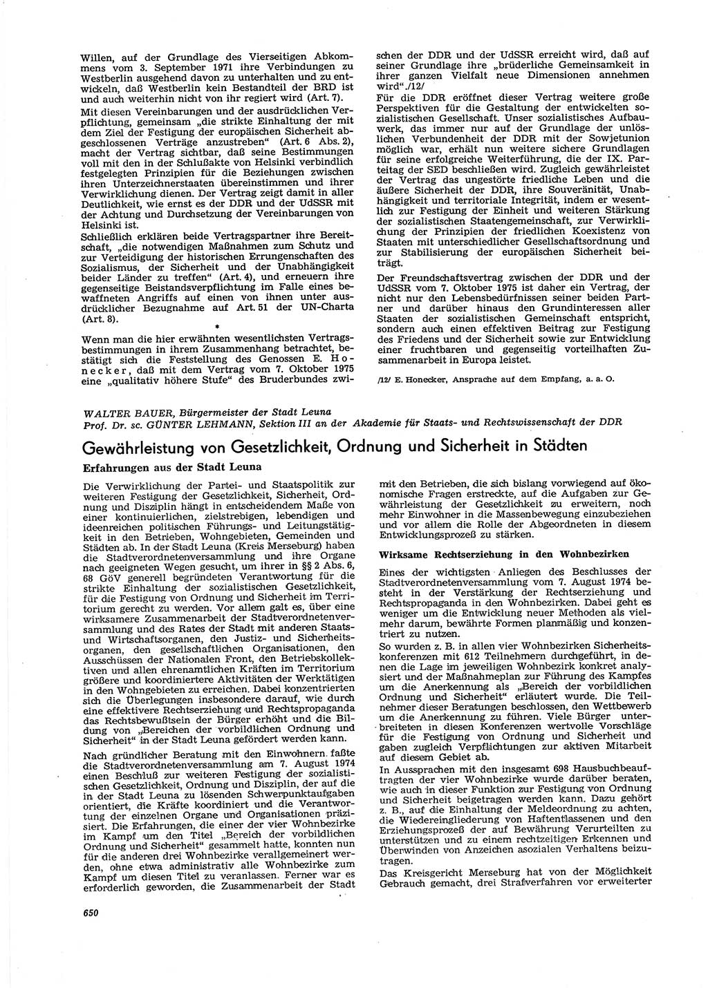 Neue Justiz (NJ), Zeitschrift für Recht und Rechtswissenschaft [Deutsche Demokratische Republik (DDR)], 29. Jahrgang 1975, Seite 650 (NJ DDR 1975, S. 650)
