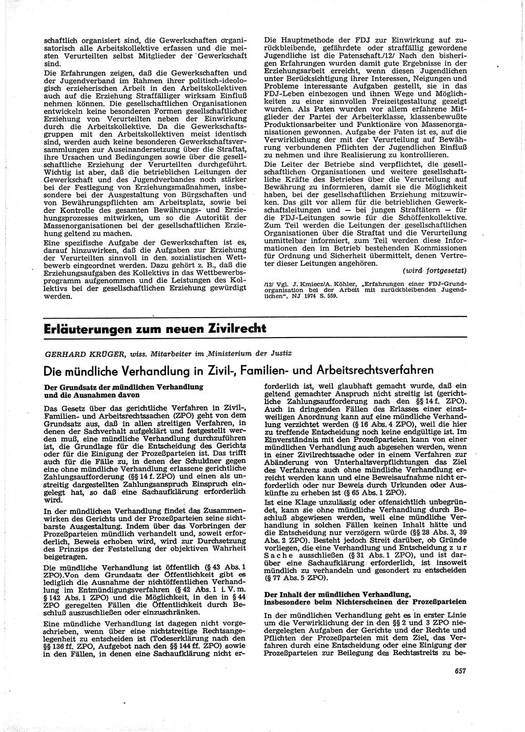 Neue Justiz (NJ), Zeitschrift für Recht und Rechtswissenschaft [Deutsche Demokratische Republik (DDR)], 29. Jahrgang 1975, Seite 657 (NJ DDR 1975, S. 657)