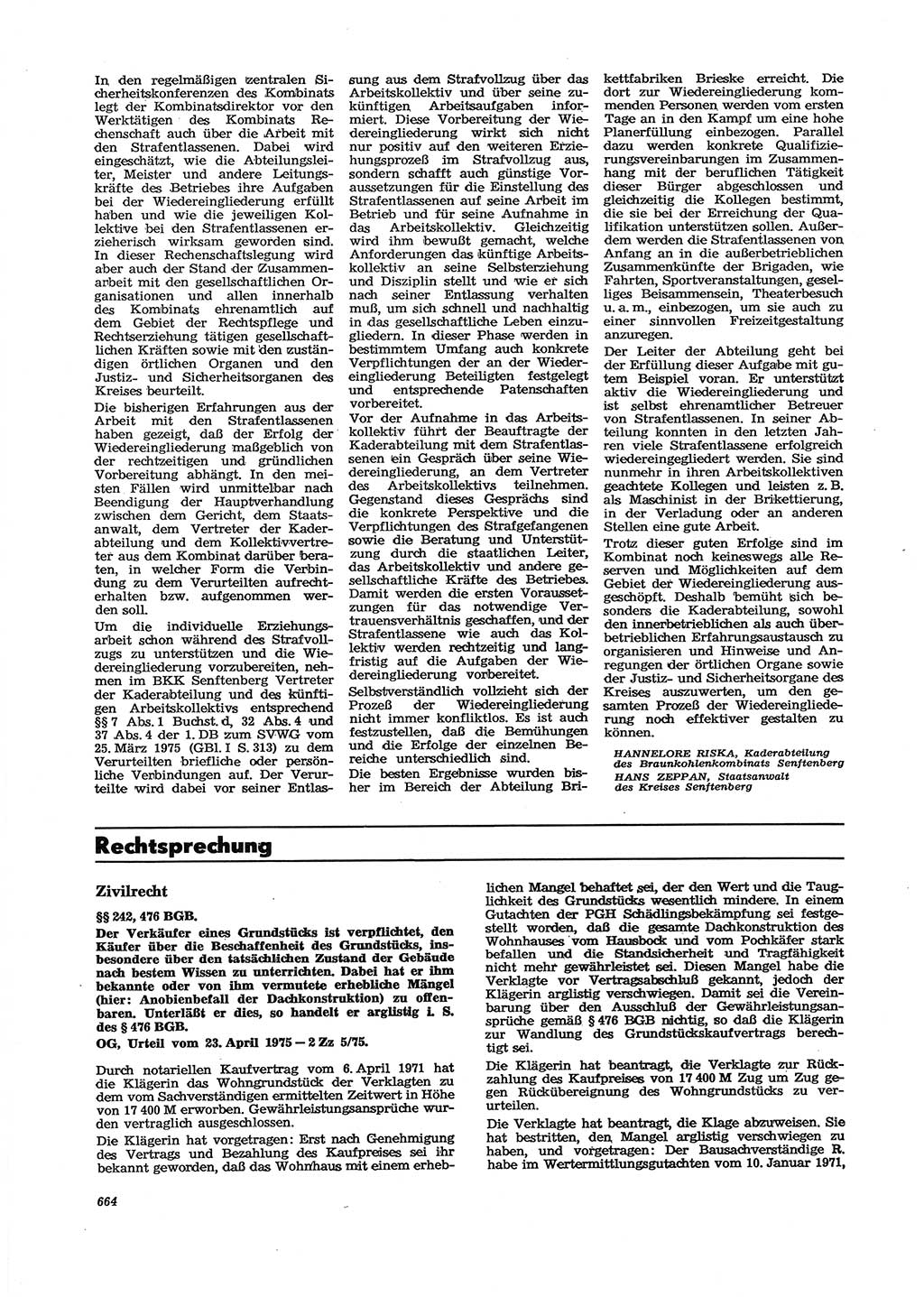 Neue Justiz (NJ), Zeitschrift für Recht und Rechtswissenschaft [Deutsche Demokratische Republik (DDR)], 29. Jahrgang 1975, Seite 664 (NJ DDR 1975, S. 664)