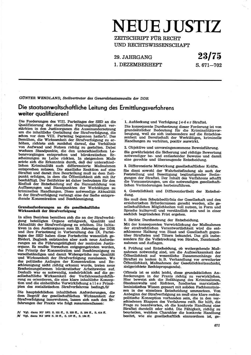 Neue Justiz (NJ), Zeitschrift für Recht und Rechtswissenschaft [Deutsche Demokratische Republik (DDR)], 29. Jahrgang 1975, Seite 671 (NJ DDR 1975, S. 671)