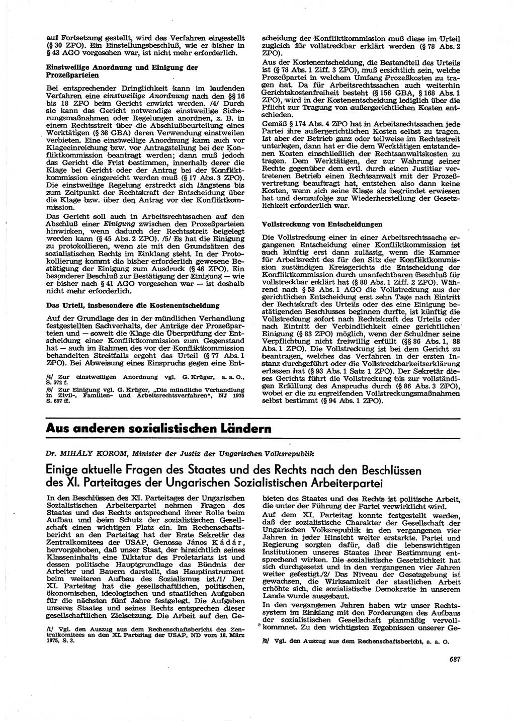 Neue Justiz (NJ), Zeitschrift für Recht und Rechtswissenschaft [Deutsche Demokratische Republik (DDR)], 29. Jahrgang 1975, Seite 687 (NJ DDR 1975, S. 687)