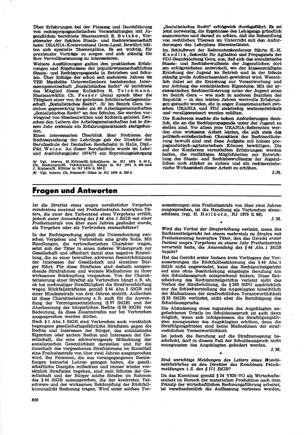Neue Justiz (NJ), Zeitschrift für Recht und Rechtswissenschaft [Deutsche Demokratische Republik (DDR)], 29. Jahrgang 1975, Seite 690 (NJ DDR 1975, S. 690)