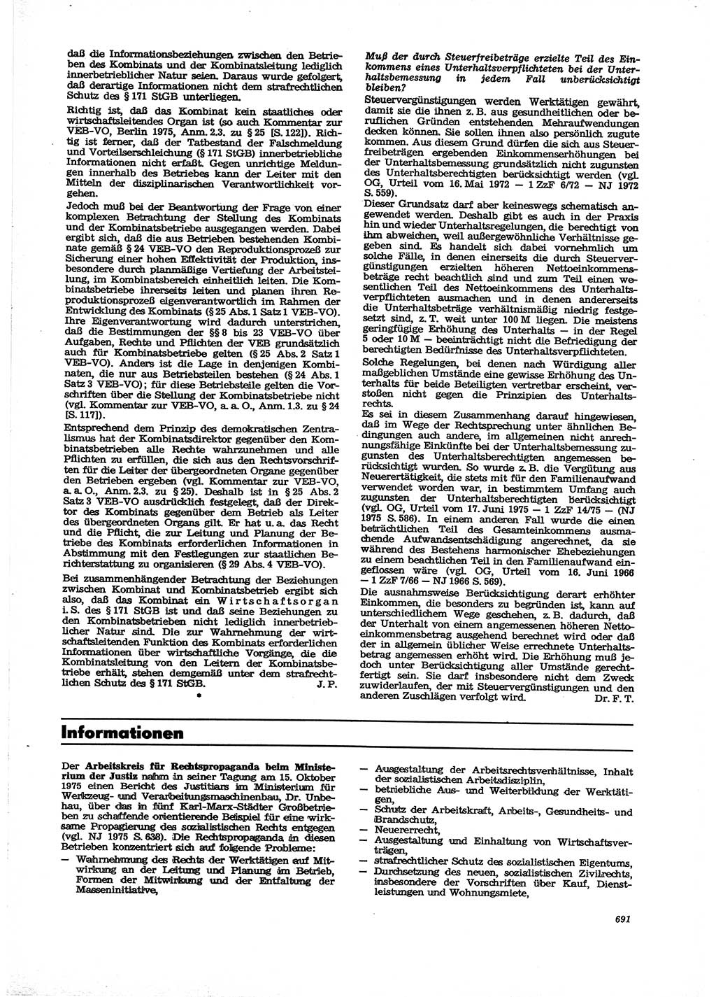 Neue Justiz (NJ), Zeitschrift für Recht und Rechtswissenschaft [Deutsche Demokratische Republik (DDR)], 29. Jahrgang 1975, Seite 691 (NJ DDR 1975, S. 691)
