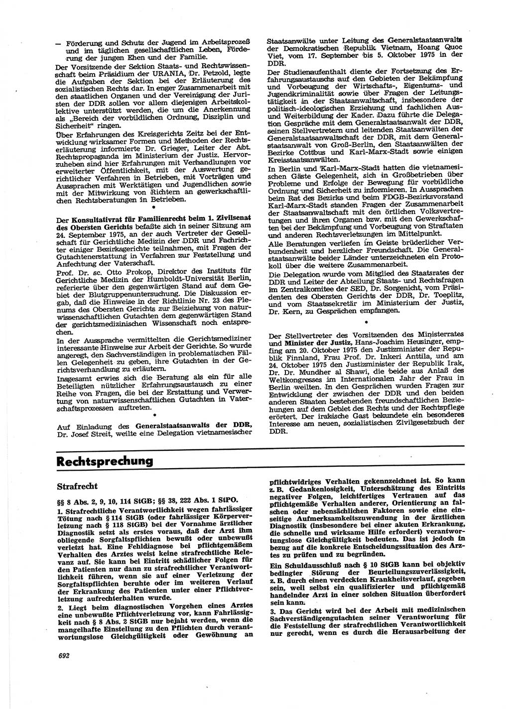 Neue Justiz (NJ), Zeitschrift für Recht und Rechtswissenschaft [Deutsche Demokratische Republik (DDR)], 29. Jahrgang 1975, Seite 692 (NJ DDR 1975, S. 692)
