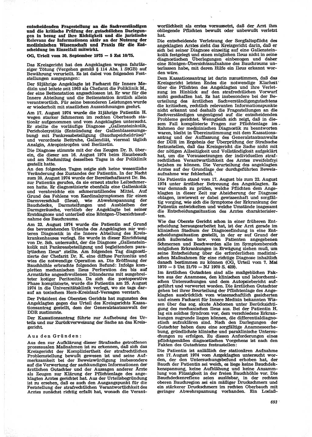 Neue Justiz (NJ), Zeitschrift für Recht und Rechtswissenschaft [Deutsche Demokratische Republik (DDR)], 29. Jahrgang 1975, Seite 693 (NJ DDR 1975, S. 693)