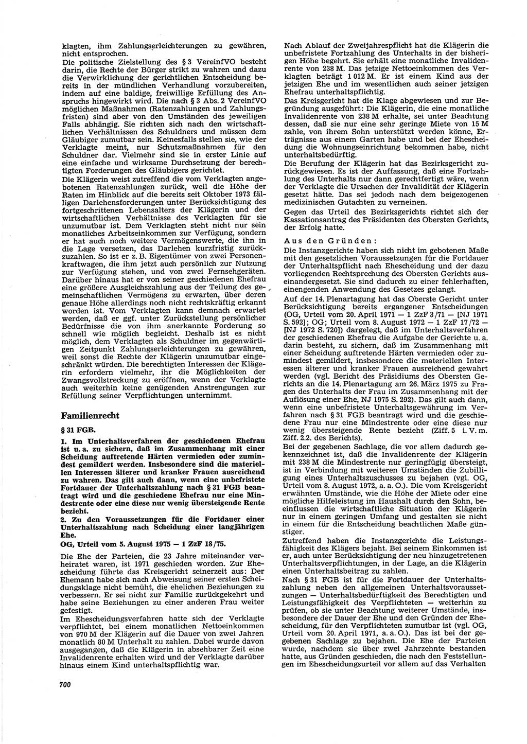 Neue Justiz (NJ), Zeitschrift für Recht und Rechtswissenschaft [Deutsche Demokratische Republik (DDR)], 29. Jahrgang 1975, Seite 700 (NJ DDR 1975, S. 700)