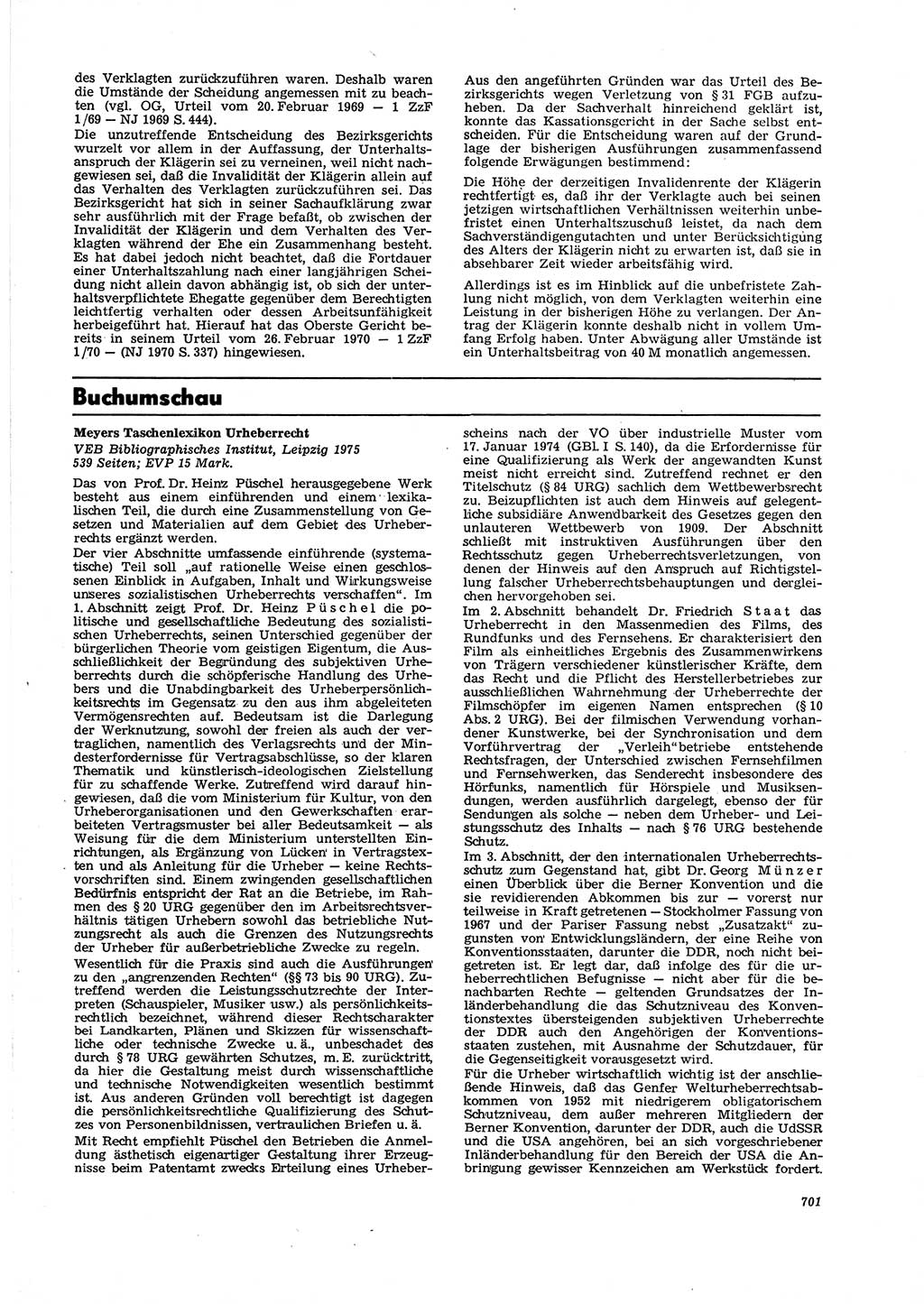 Neue Justiz (NJ), Zeitschrift für Recht und Rechtswissenschaft [Deutsche Demokratische Republik (DDR)], 29. Jahrgang 1975, Seite 701 (NJ DDR 1975, S. 701)