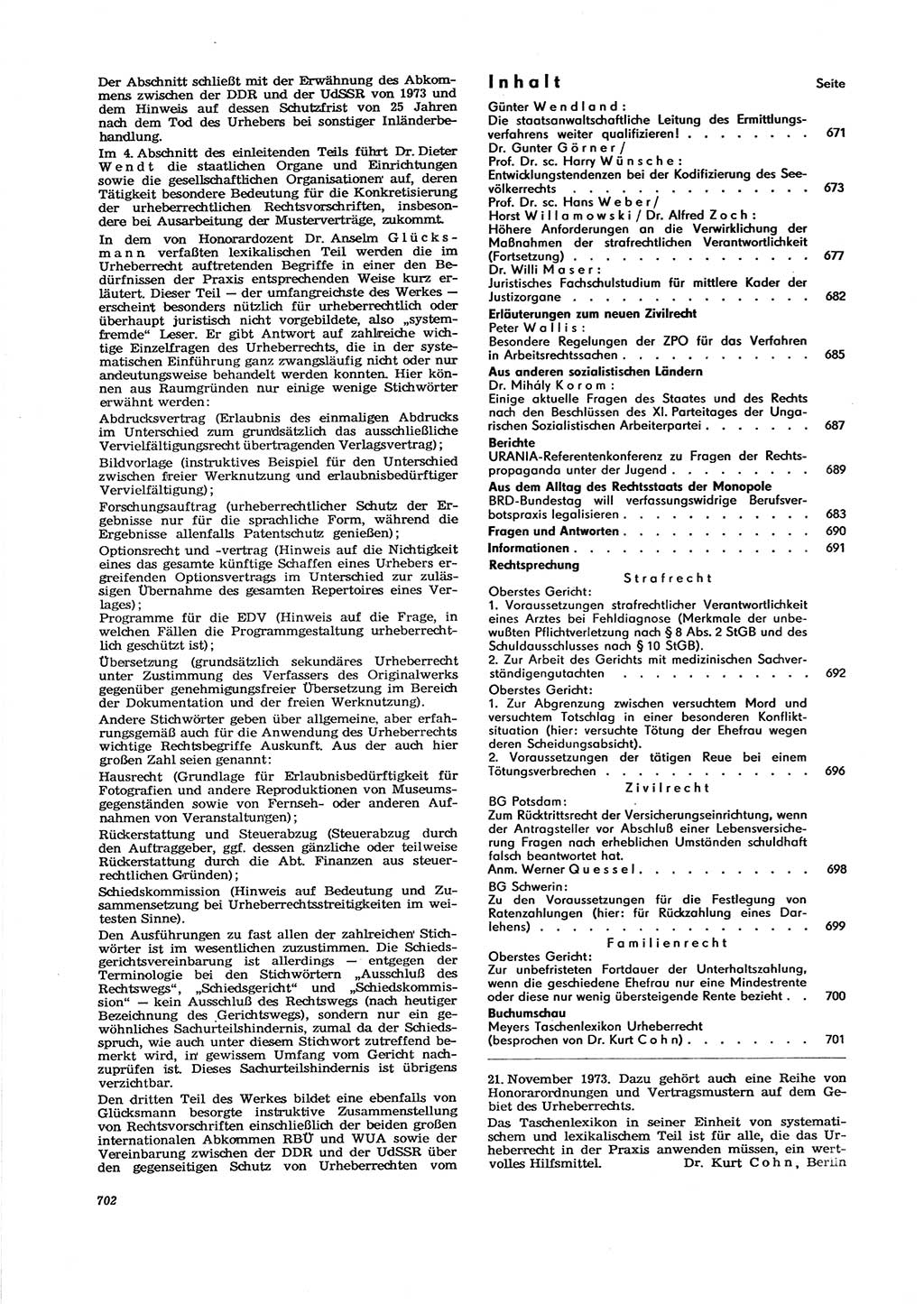 Neue Justiz (NJ), Zeitschrift für Recht und Rechtswissenschaft [Deutsche Demokratische Republik (DDR)], 29. Jahrgang 1975, Seite 702 (NJ DDR 1975, S. 702)