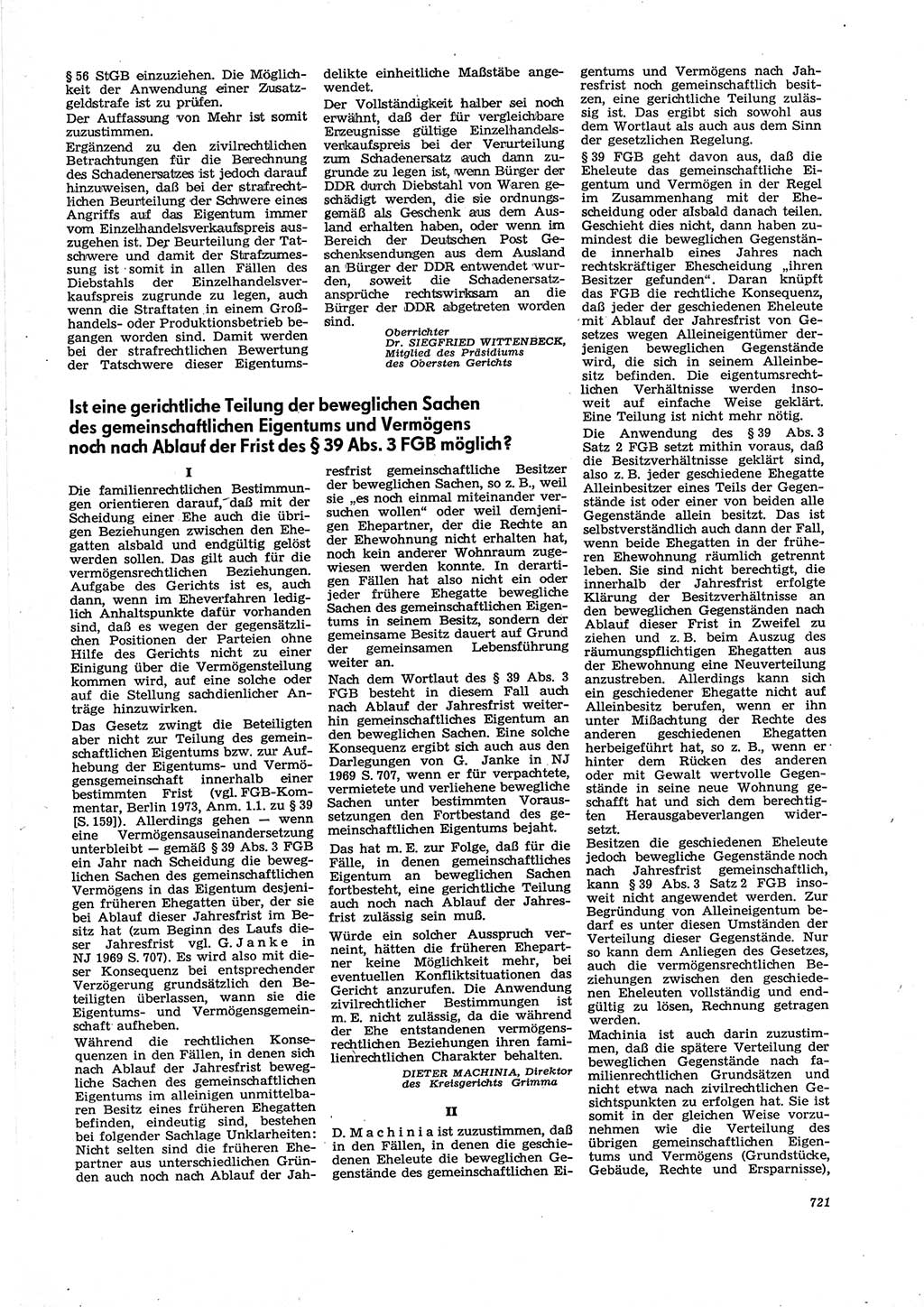 Neue Justiz (NJ), Zeitschrift für Recht und Rechtswissenschaft [Deutsche Demokratische Republik (DDR)], 29. Jahrgang 1975, Seite 721 (NJ DDR 1975, S. 721)