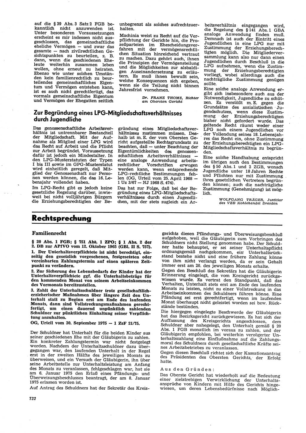 Neue Justiz (NJ), Zeitschrift für Recht und Rechtswissenschaft [Deutsche Demokratische Republik (DDR)], 29. Jahrgang 1975, Seite 722 (NJ DDR 1975, S. 722)